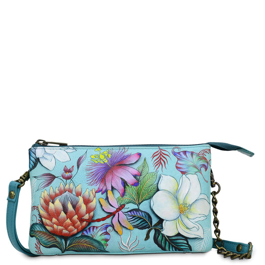 Anuschka Women’s Hand-Painted Geniune Leather Organiser Crossbody With RFID Protection - Jardin Bleu