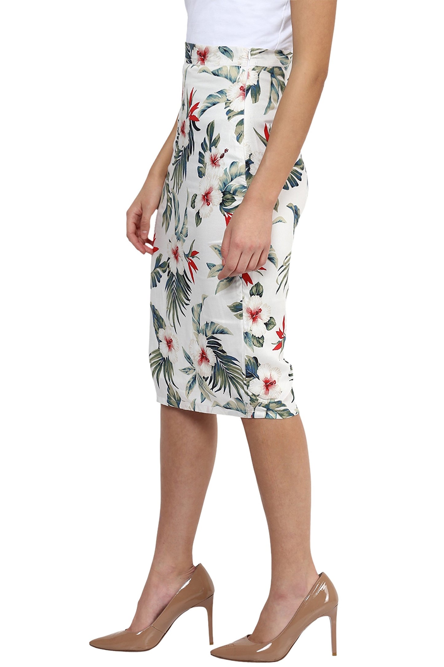 Miss Chase Women's Multicolored Mid Rise Floral Printed Pencil Skirt
