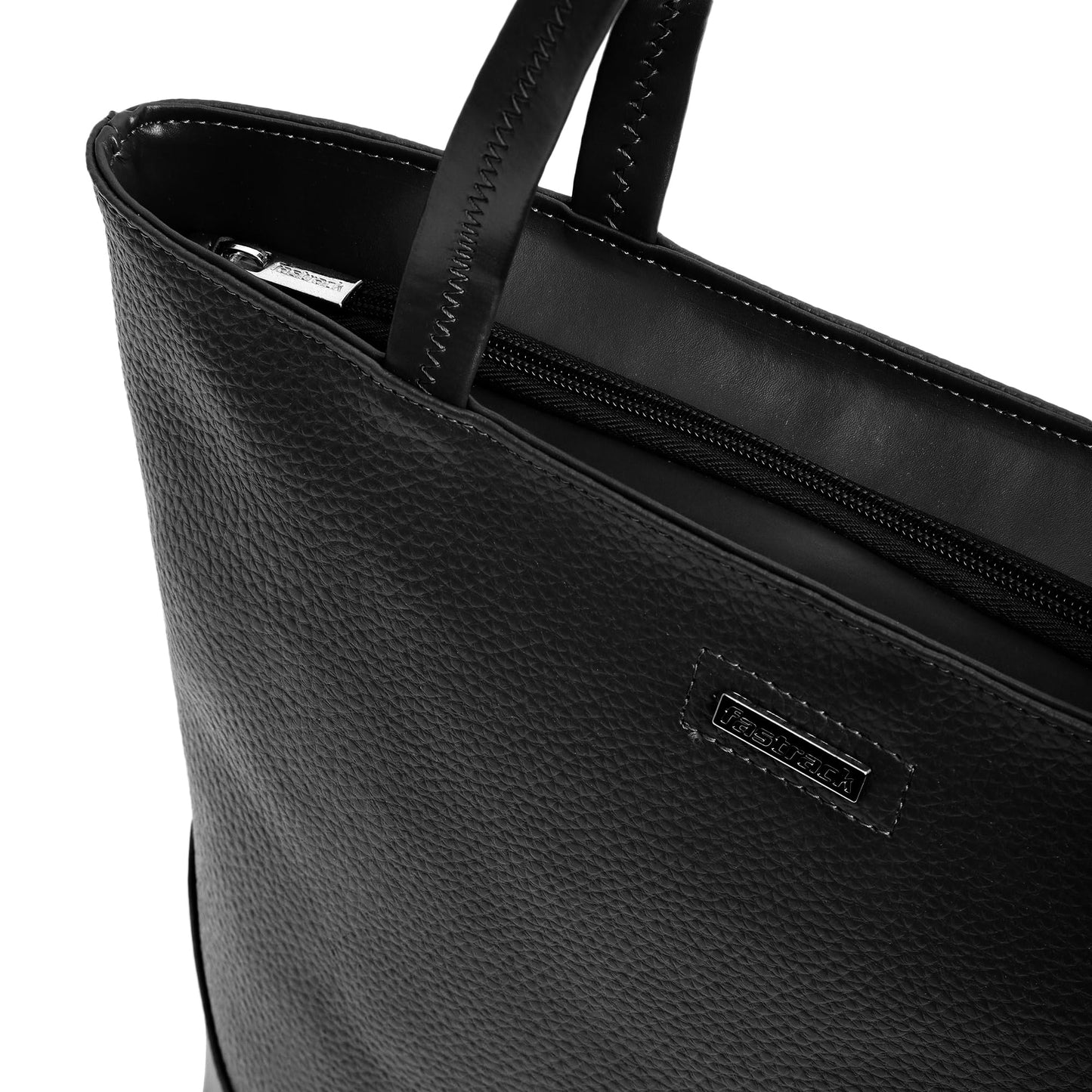 Fastrack Stylish Textured Tote Bag for Women | Trendy Casual Bag for Ladies, Women, Girls | Everyday College Bag Made of Faux Leather (Black)