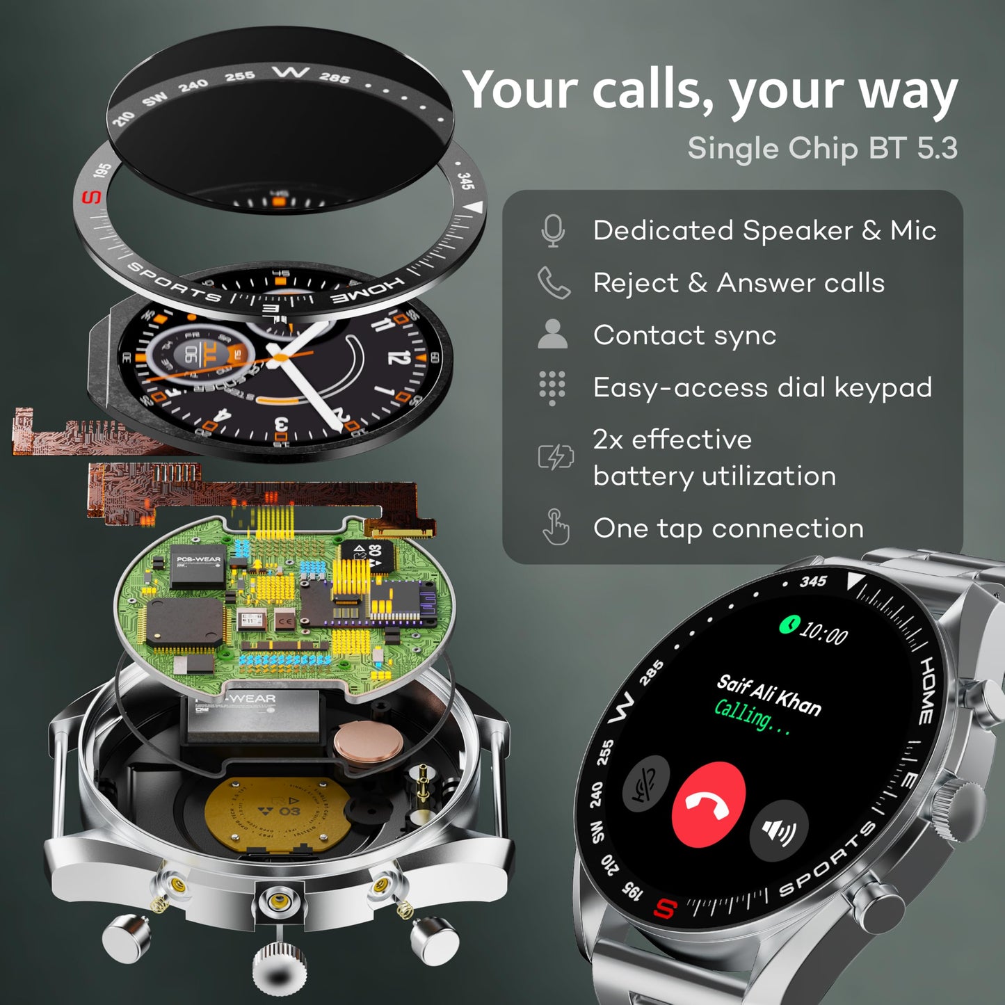 GOBOULT Mirage Smart Watch 1.39''HD Screen, Bluetooth Calling, IP67, Zinc Alloy Frame, 500 Nits Brightness, AI Voice Assistant, SpO2 Monitoring, 120+ Sports Mode (Inox Steel)