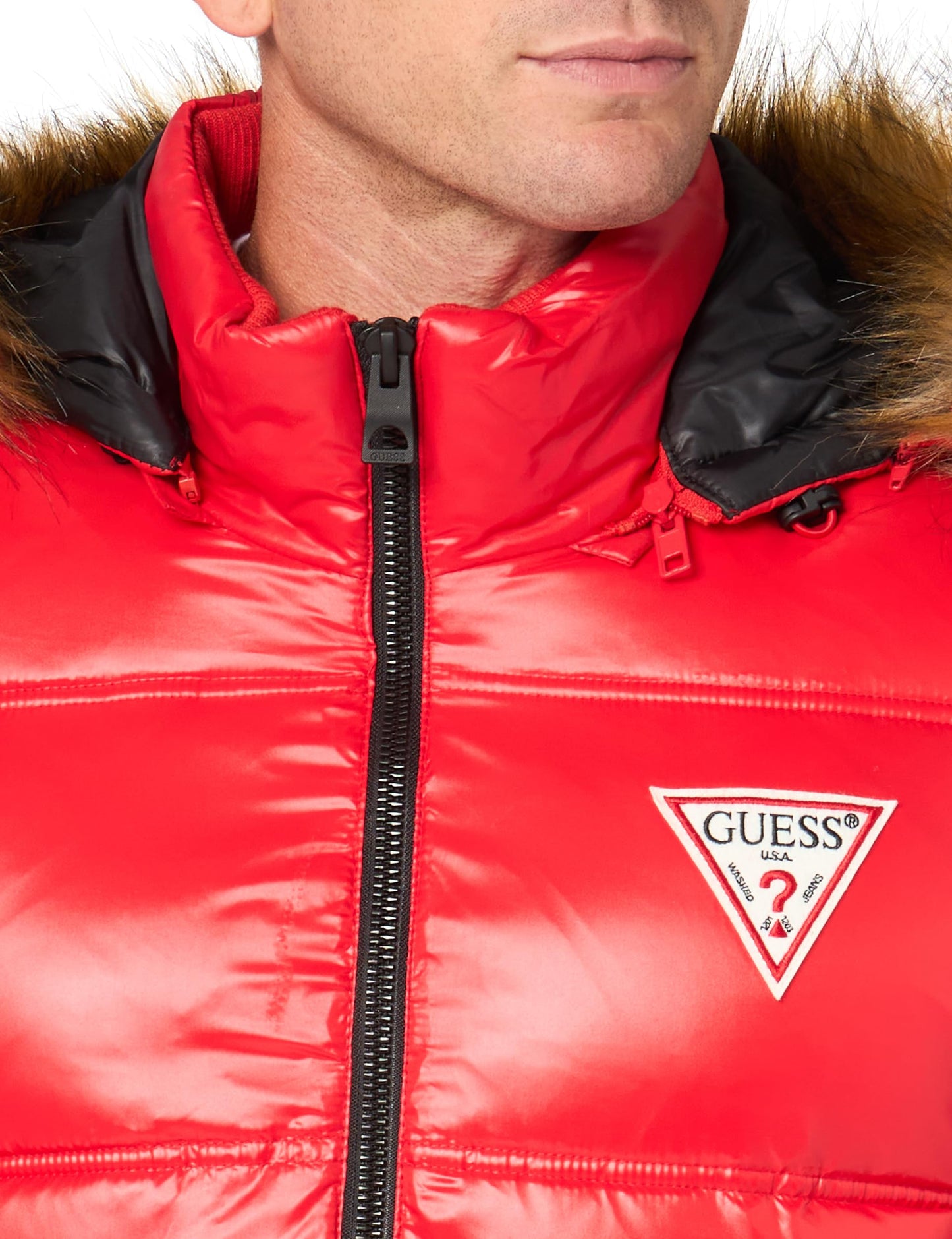 GUESS Men's Warm Rain Resistant Puffer, Red, XXL