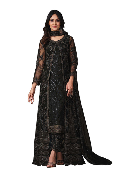 RUDRAPRAYAG Anarkali Net and Satin Straight Suits for Women | Semi stitched Embroidered Dress for Women | Gown With Dupatta for Women 2023 | Gown in Clothing & Accessories