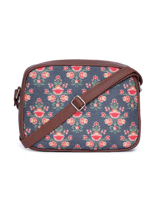 ZOUK Sling Bag | Crossbody Bags for Women | Women's Handbags | Stylish | Vegan Leather Evening Bag | Travel & Office Use | Purse and Wallet | Mughal Garden Print Print