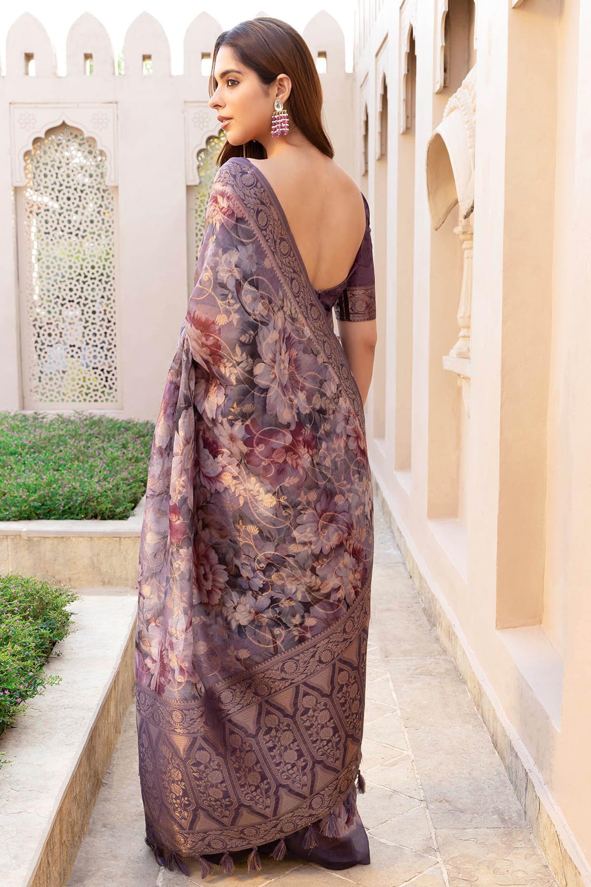 Soch Womens Multicolour Chanderi Floral Print Saree