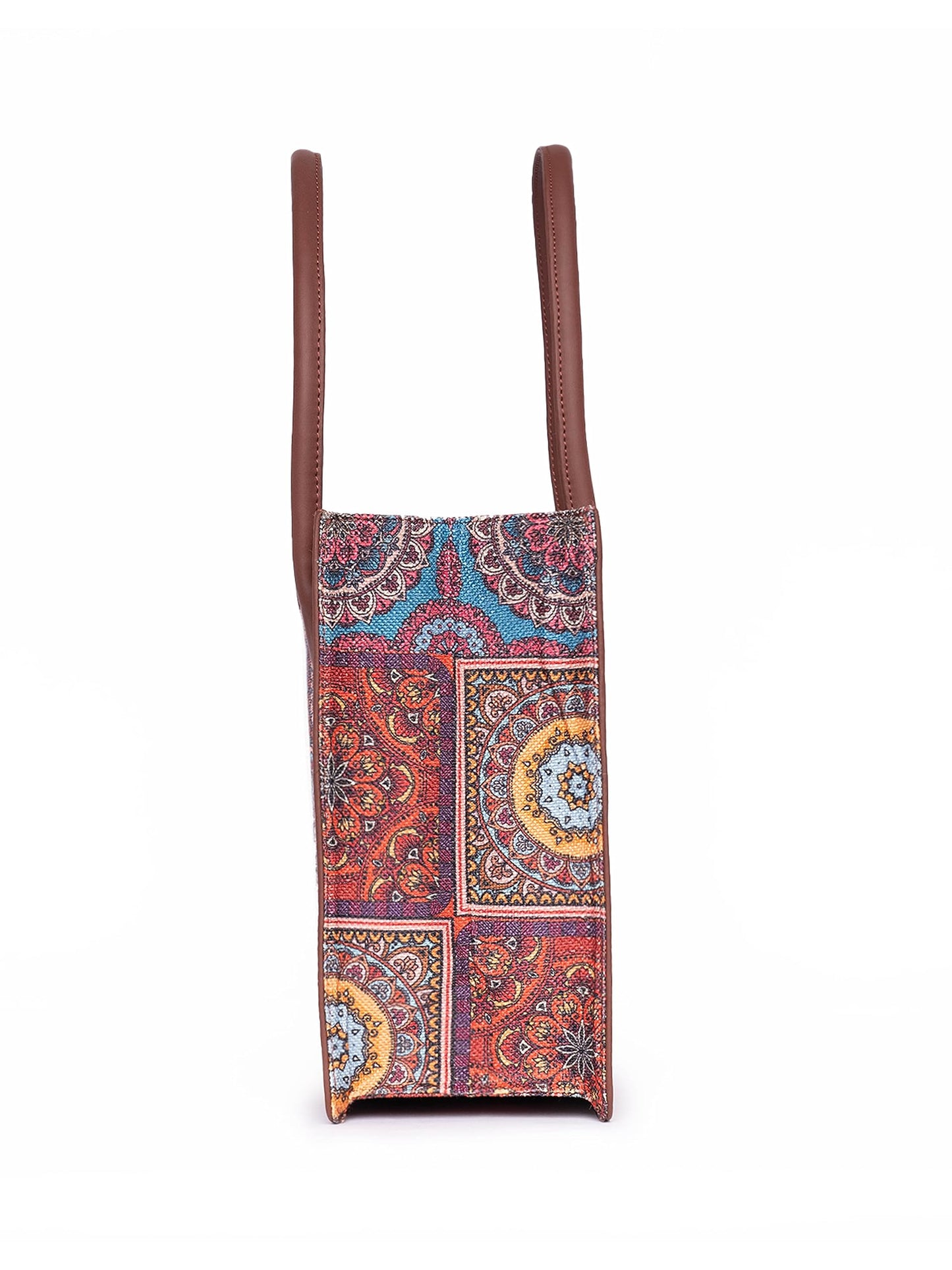 ZOUK Mandala Printed Jute Handcrafted Multicolor Women's Stylish Tote Bags | Tote Handbag| Shoulder bag with double handle