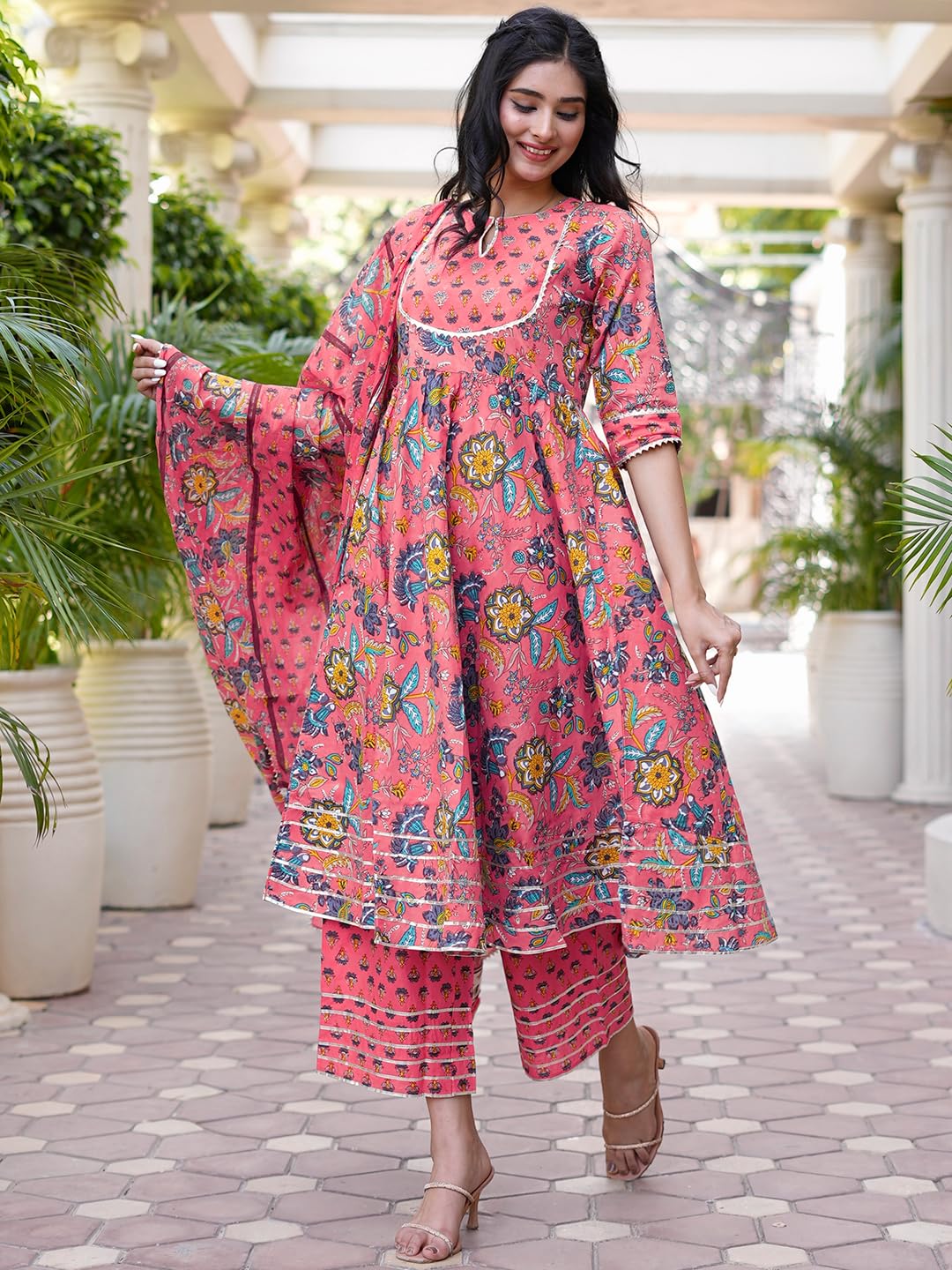 Libas Women's Cotton Kurta Sets (33124O_Pink_L)