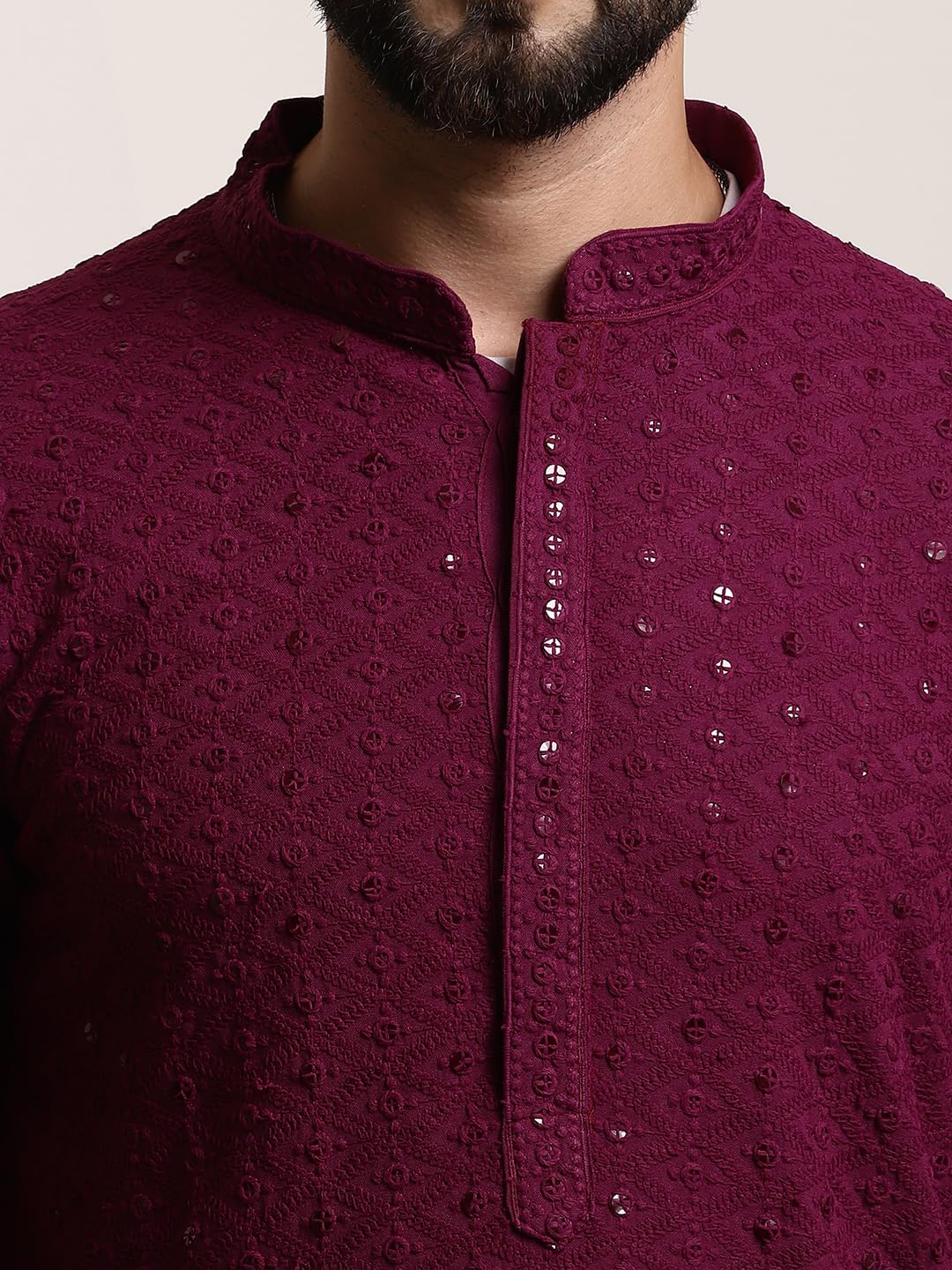 SOJANYA (Since 1958 Men's Pure Cotton Purple Sequence Kurta & White Pyjama Set