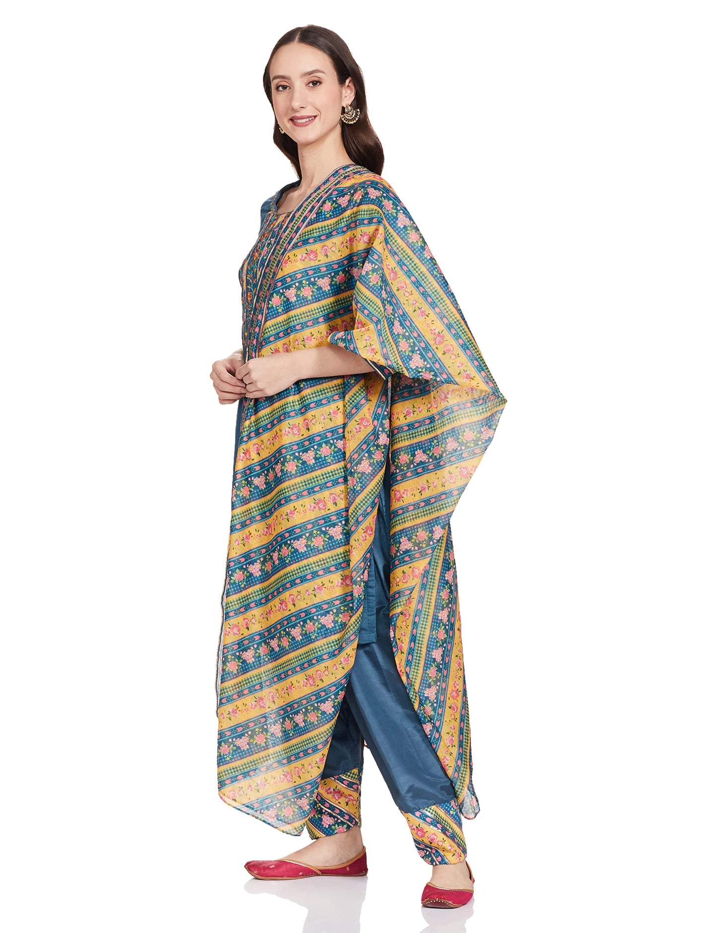 BIBA Women's Ethnic Blue Cotton Kurta Suit Set (Size_3XL)