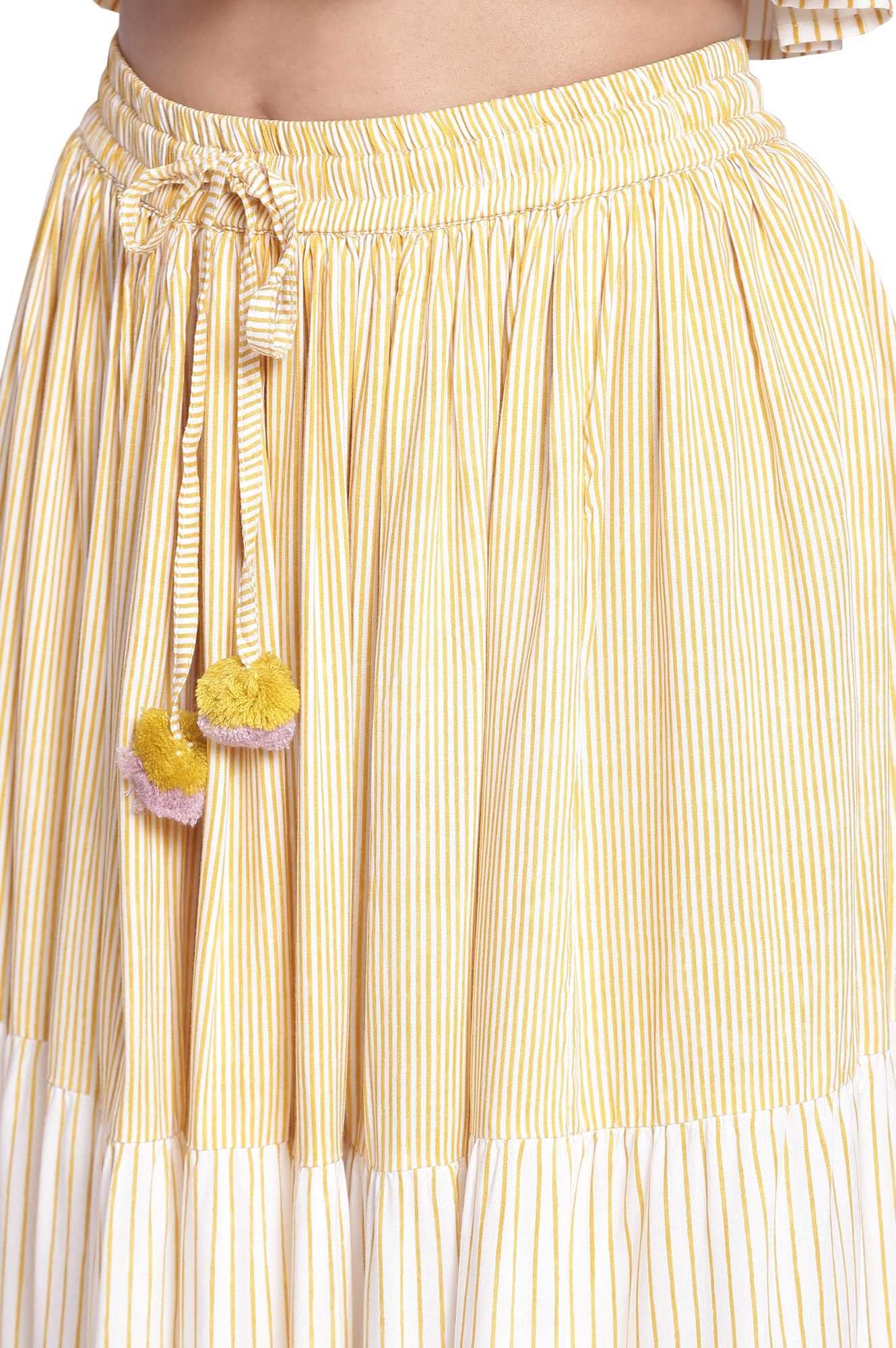 W for Woman Women's 100% Viscose Top & Skirt (21FEWS30549-116523_Bright Yellow_XL)
