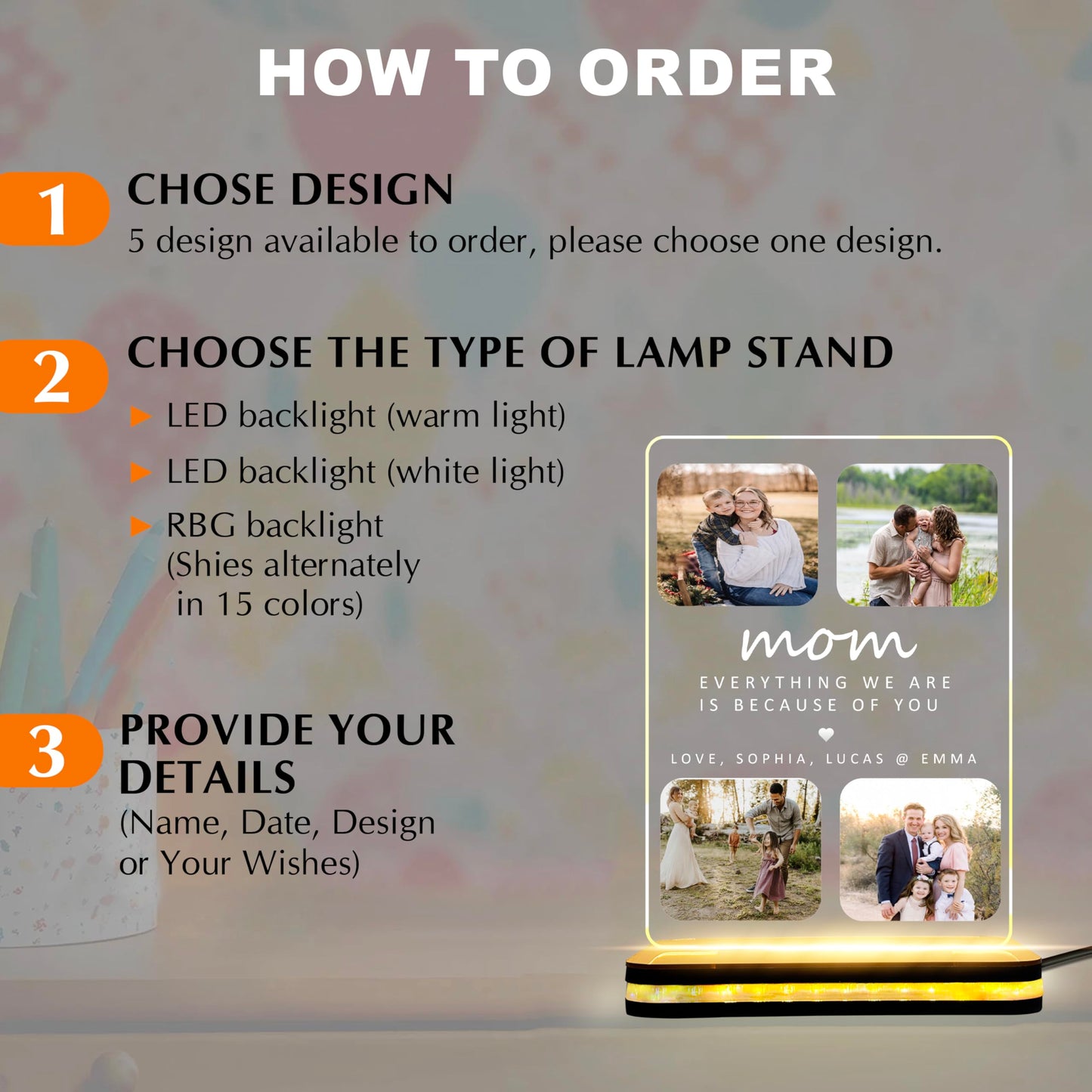 DECOCRU Personalized Gift for Mom, Mother | Customised Gifts for Mom | Night LED Lamp, Table Lamp | Acrylic LED Lamp with Name | Gift for Birthday, Mother's Day, Acrylic Plaque