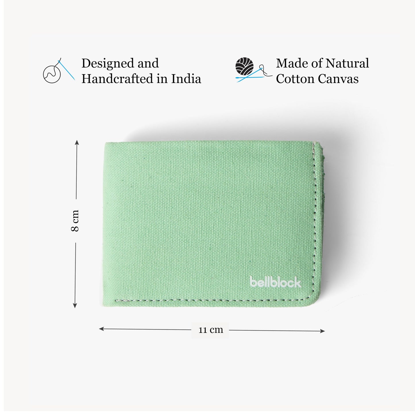 Bellblock Canvas Minimal Wallet for Men | Slim Handcrafted Mens Wallet | with Sim, Mobile Pin & Hidden Extra Card Slots | Cotton Canvas | Tea Green (Pack of 1)