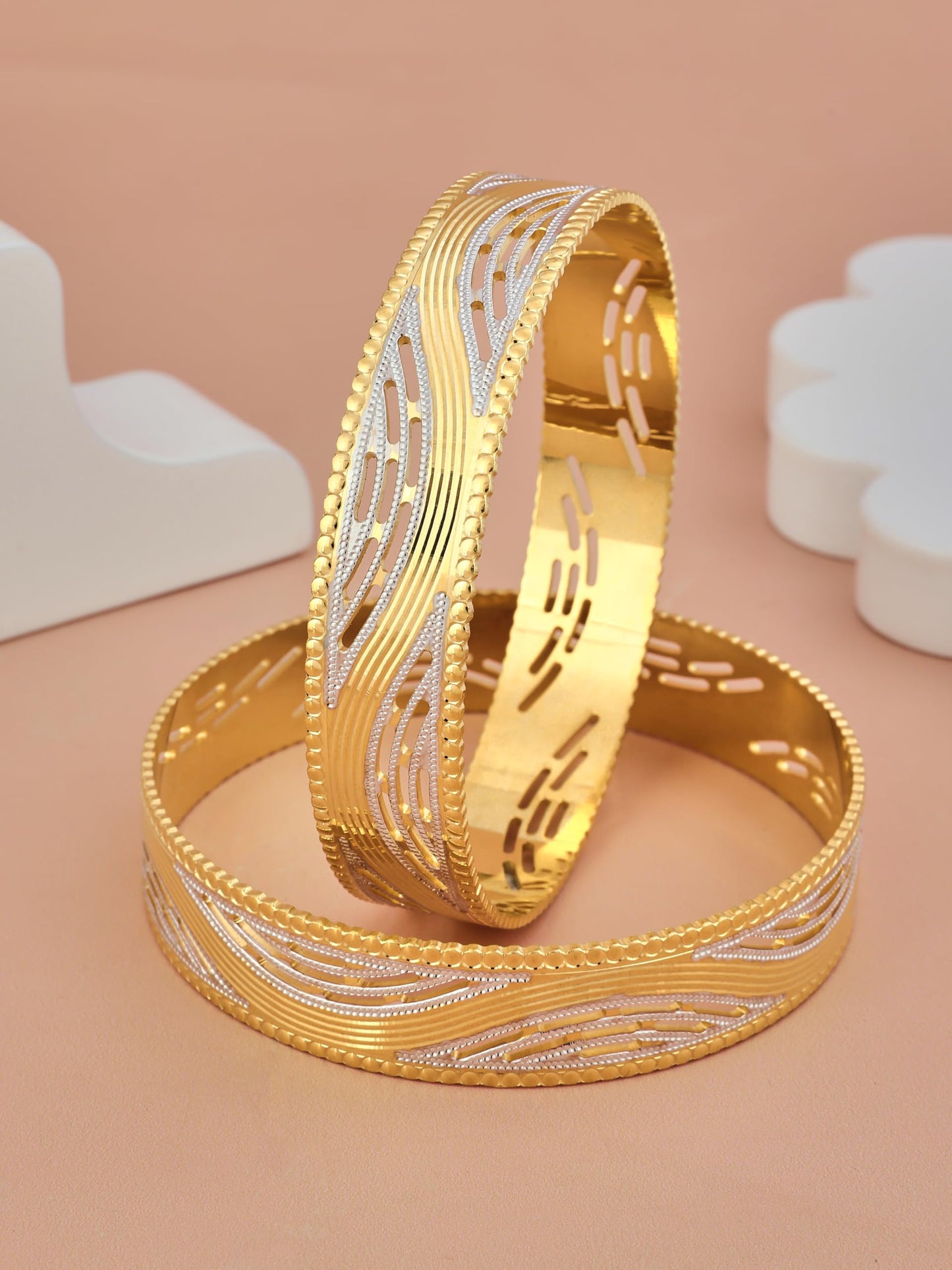 CYGNI BANGLES Elegant Gold-Plated Bangles for Women Traditional Design Jewelry (1 Pair)(F2-B-98)