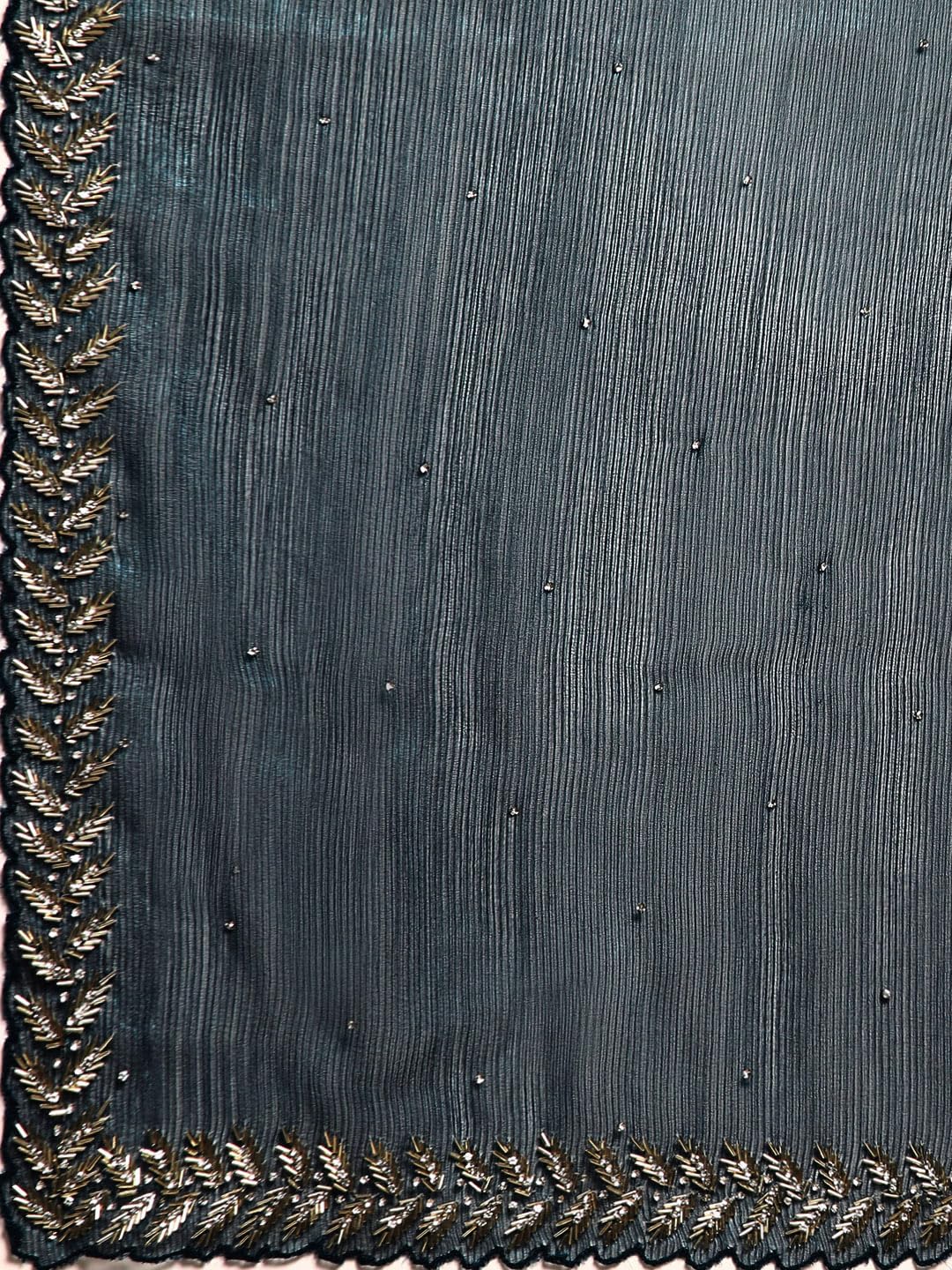 MOHEY Blue Organza Mirror Embroidered Saree for Women