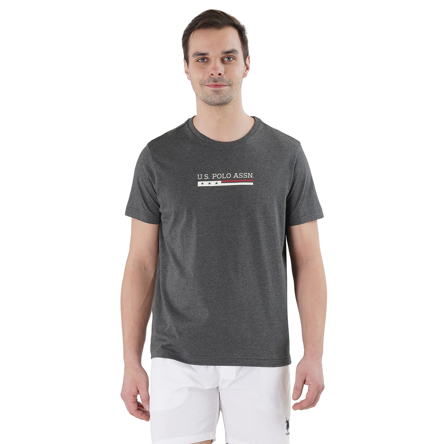 U.S. POLO ASSN. Men Crew Neck Brand Print LE001 Lounge T-Shirt - Pack of 1 (Anthra Mel L)