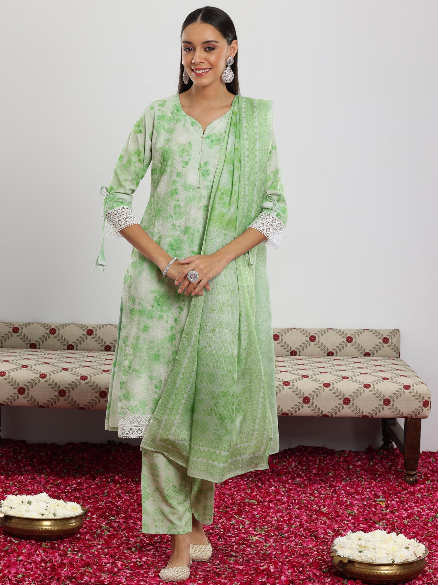 Libas Women's Cotton Blend Kurta Set (35376_Green