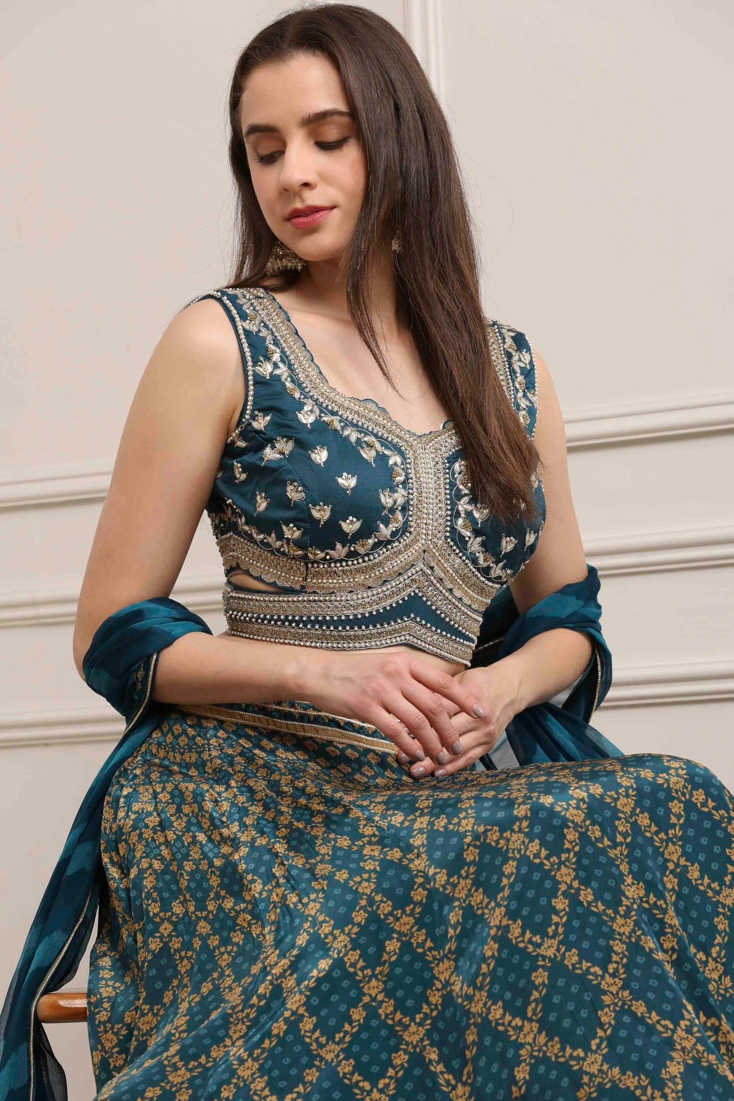 Biba Women Teal Cotton Silk Regular Lehenga Set_34