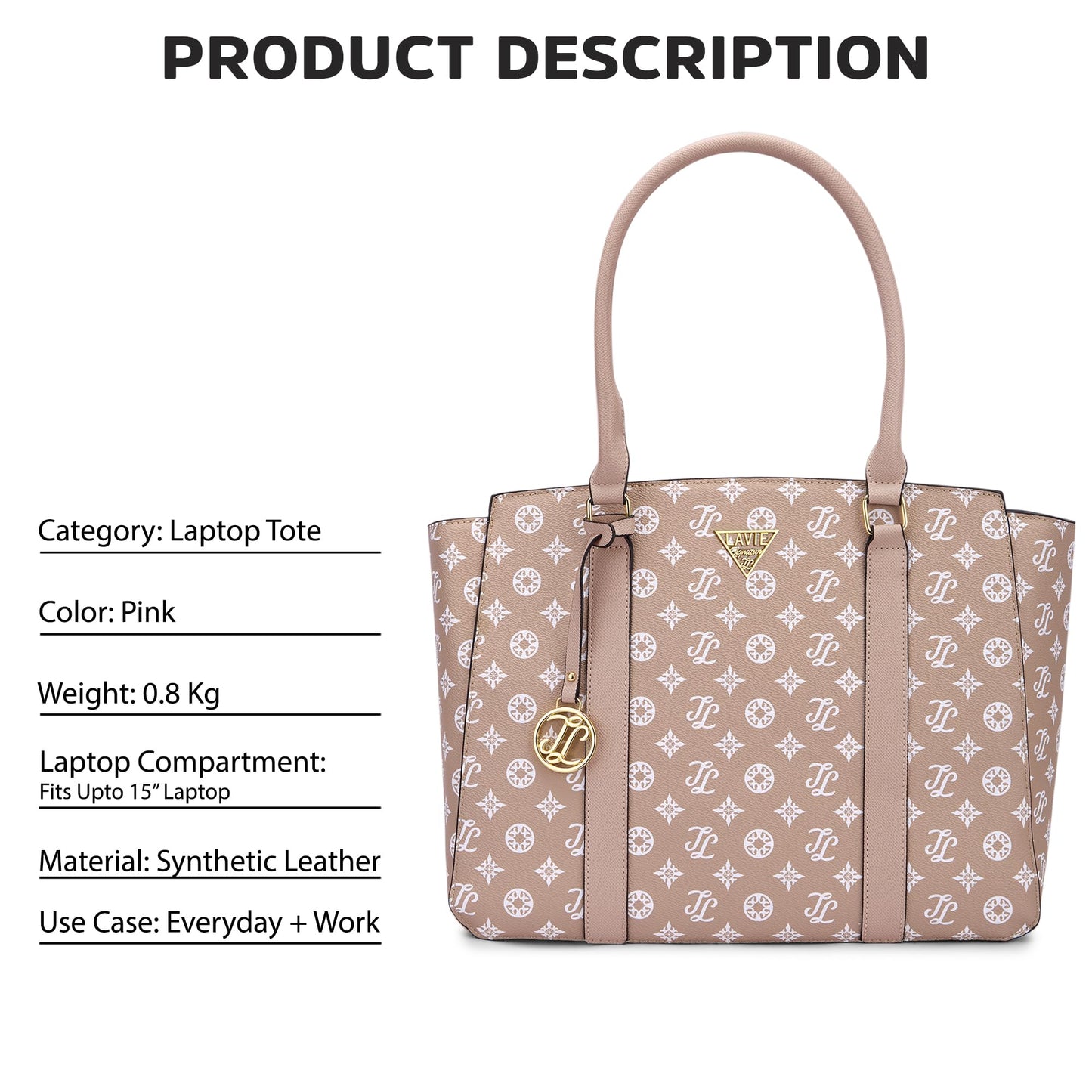 Lavie Signature Women's Mono Shelton Tote Bag | Tote Handbag for Work | Ladies purse | Stylish Shoulder Bag | Gift for Women