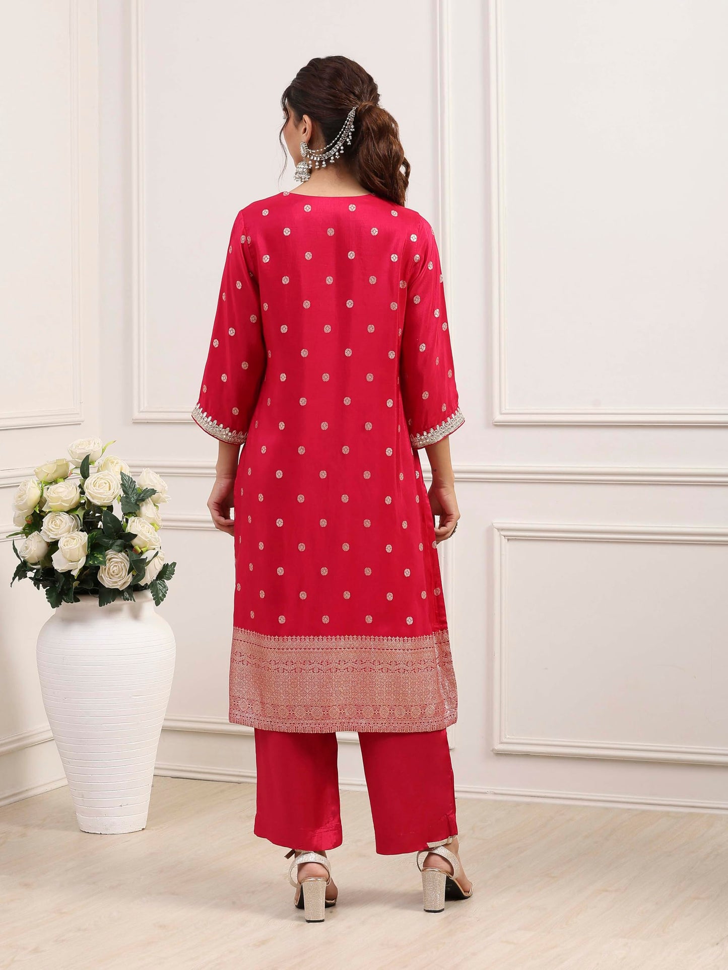 Biba Women Pink Viscose Rayon Straight Suit Set_38