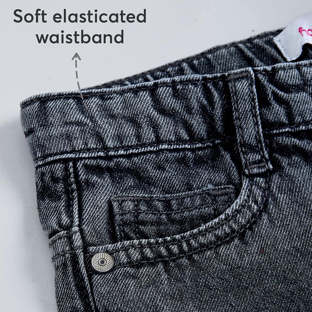 Hopscotch Girls Black Star Applique Cotton Wide Leg Jeans (6-7 Years)