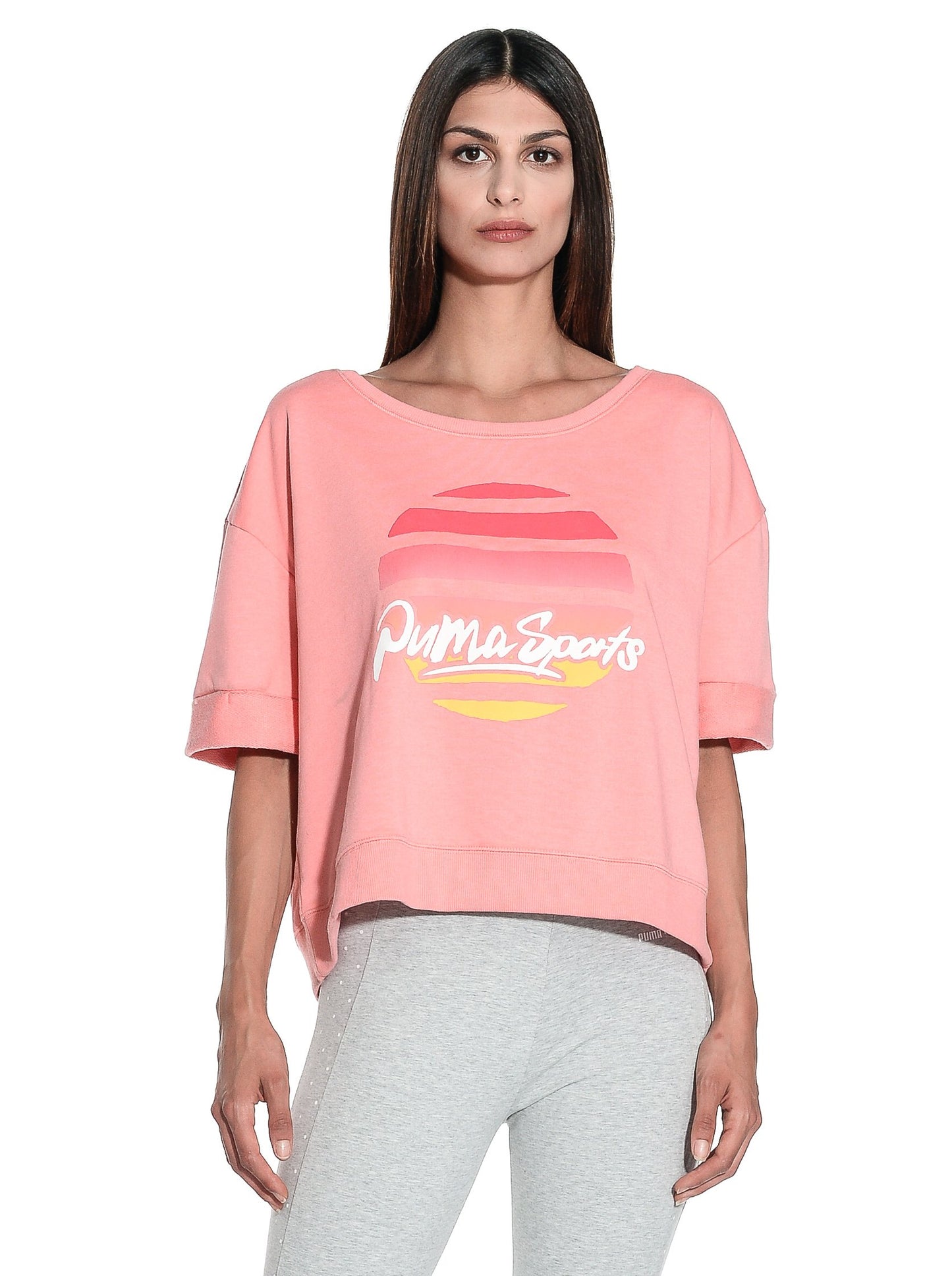 Puma Women's Cotton Regular Slit Neck Pullover Sweater (56854128_Salmon_Large)