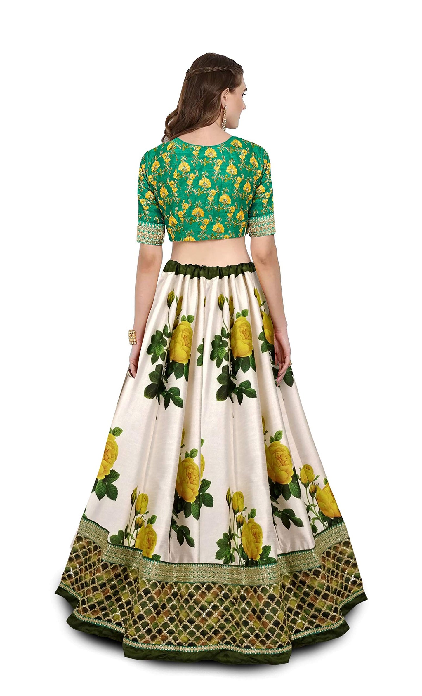 Zeel Clothing Women's Silk Semi stitched Lehenga Choli (Wedding-Bridal-Lehenga-Latest-7003_Green_Free Size)