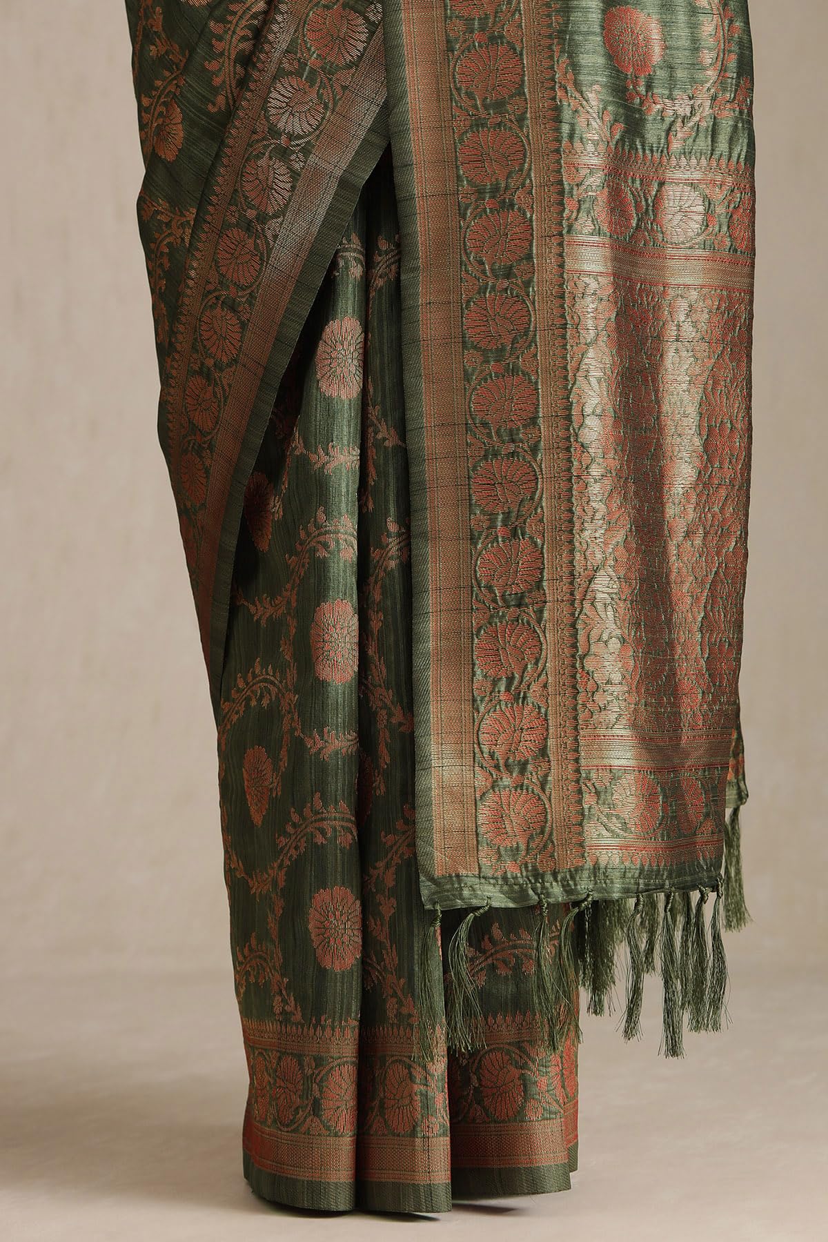 Soch Womens Tussar Floral Print Saree With Zari Woven