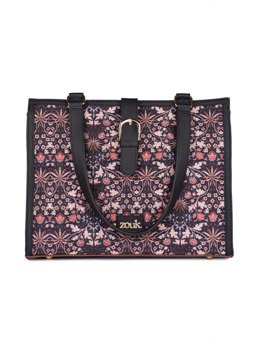 ZOUK Rhea Kapoor Office Bag - Kashmir Blooms | Stylish & Spacious Laptop Tote for Women | Vegan Leather Work Bag