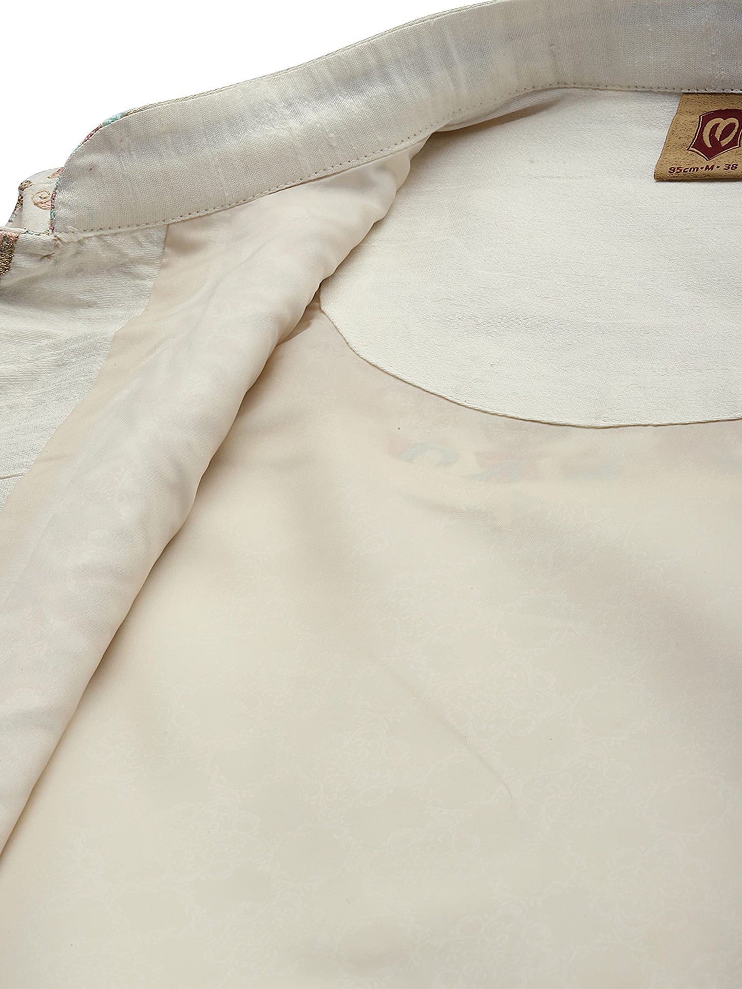 Manyavar Kurta Jacket Set for Men, Full Sleeves Mandarin Collar Ethnic Kurta Jacket Set for Festival, Wedding, Party Blended Viscous (Off White) (M)