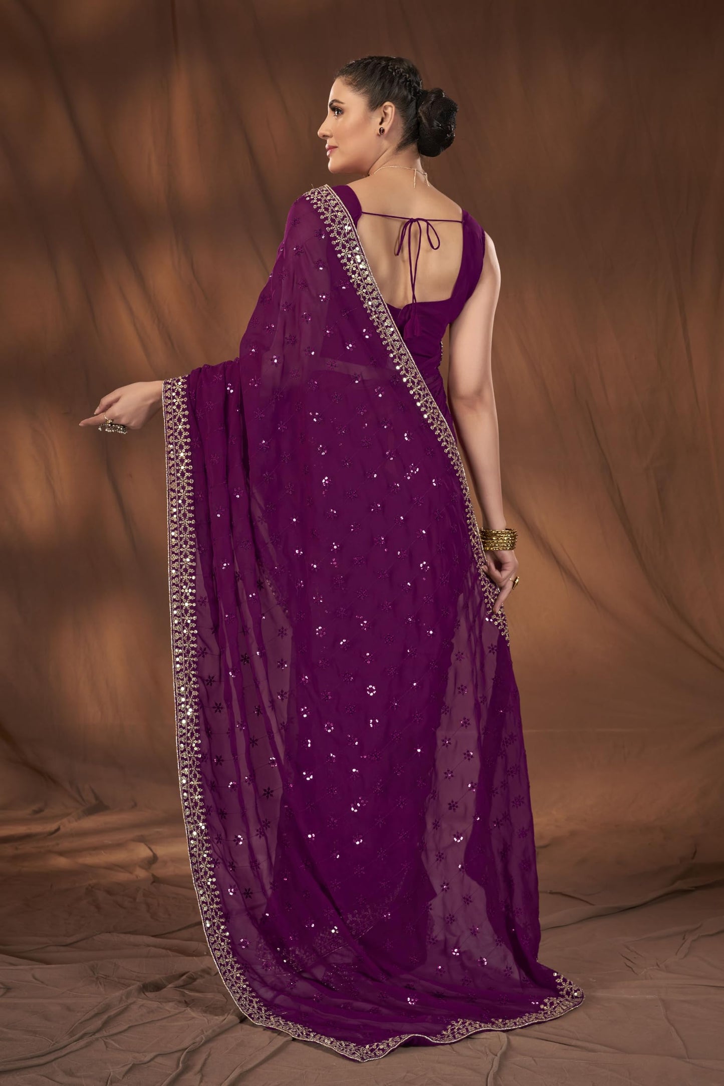 MANOHARI Most Trendy Sequance Georgette Purple Saree for women_MN1917