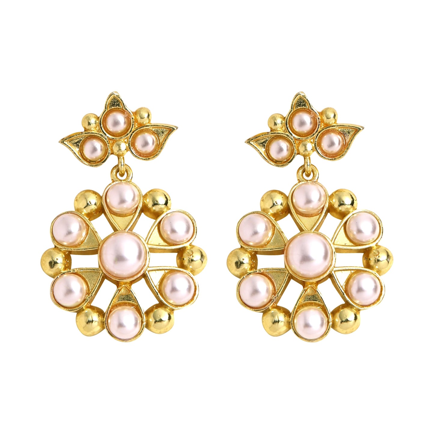 Jiaara Gold plated pearl studded floral drop Earrings for women