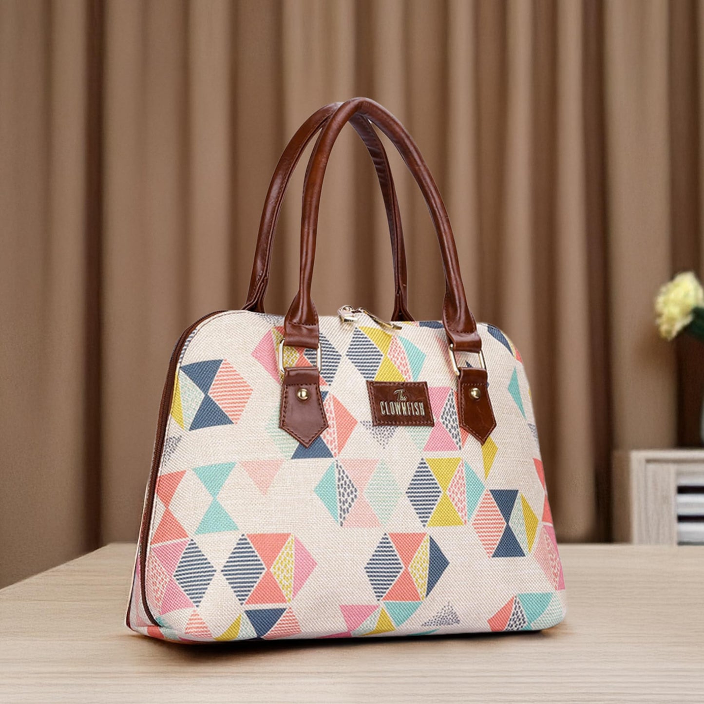 THE CLOWNFISH Montana Series Printed Handicraft Fabric & Faux leather Handbag for Women Office Bag Ladies Purse Shoulder Bag Tote For Women College Girls (Multicolour)