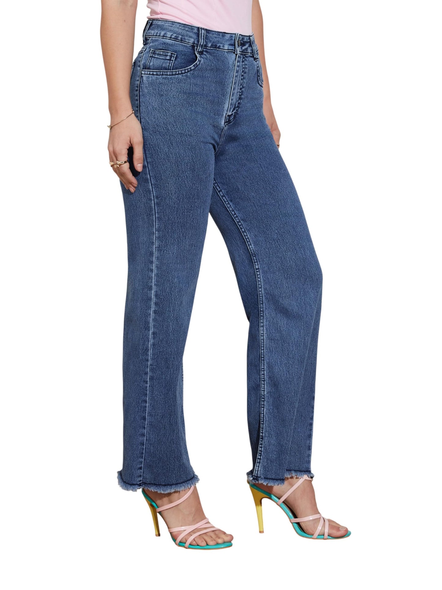 Miss Chase Womens Wide-Leg High Rise Regular-Length Stretchable Denim Jeans (MCSS24DEN79-03-542-38, Charcoal Blue, 38)