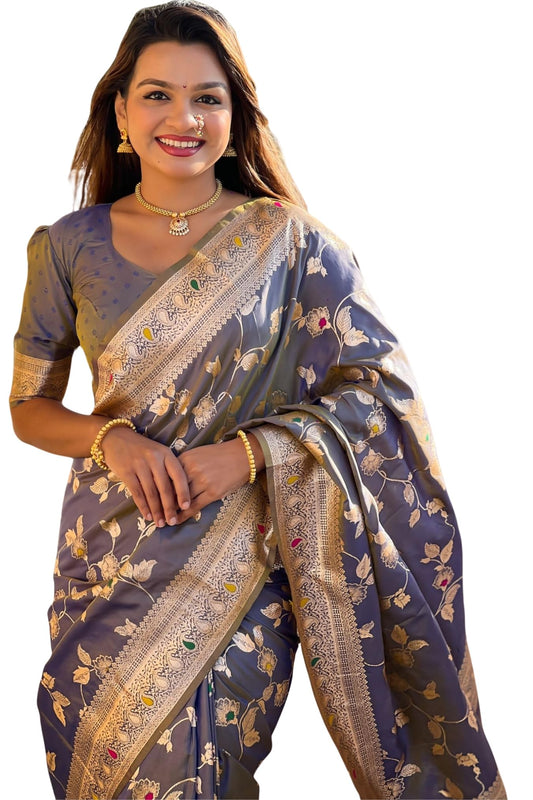 SGF11 Women's Kanjivaram Pure Soft Silk Saree For Women Pure Golden Zari With Blouse Piece (Deep Light Blue)