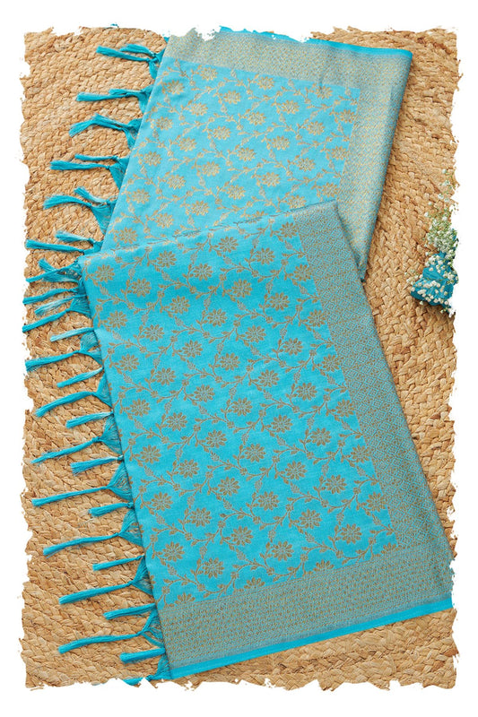 Soch Womens Blue Silk Blend Zari Woven Dupatta With Zari