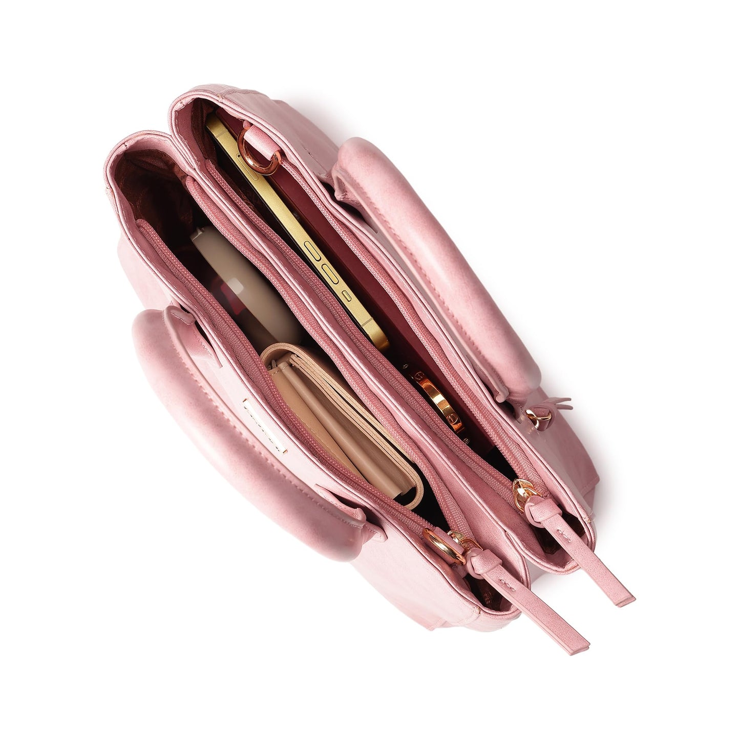 Fastrack Women Carryall Satchel with Top Handles and Adjustable Shoulder Strap - Stylish Zippered for Everyday Use, Pink