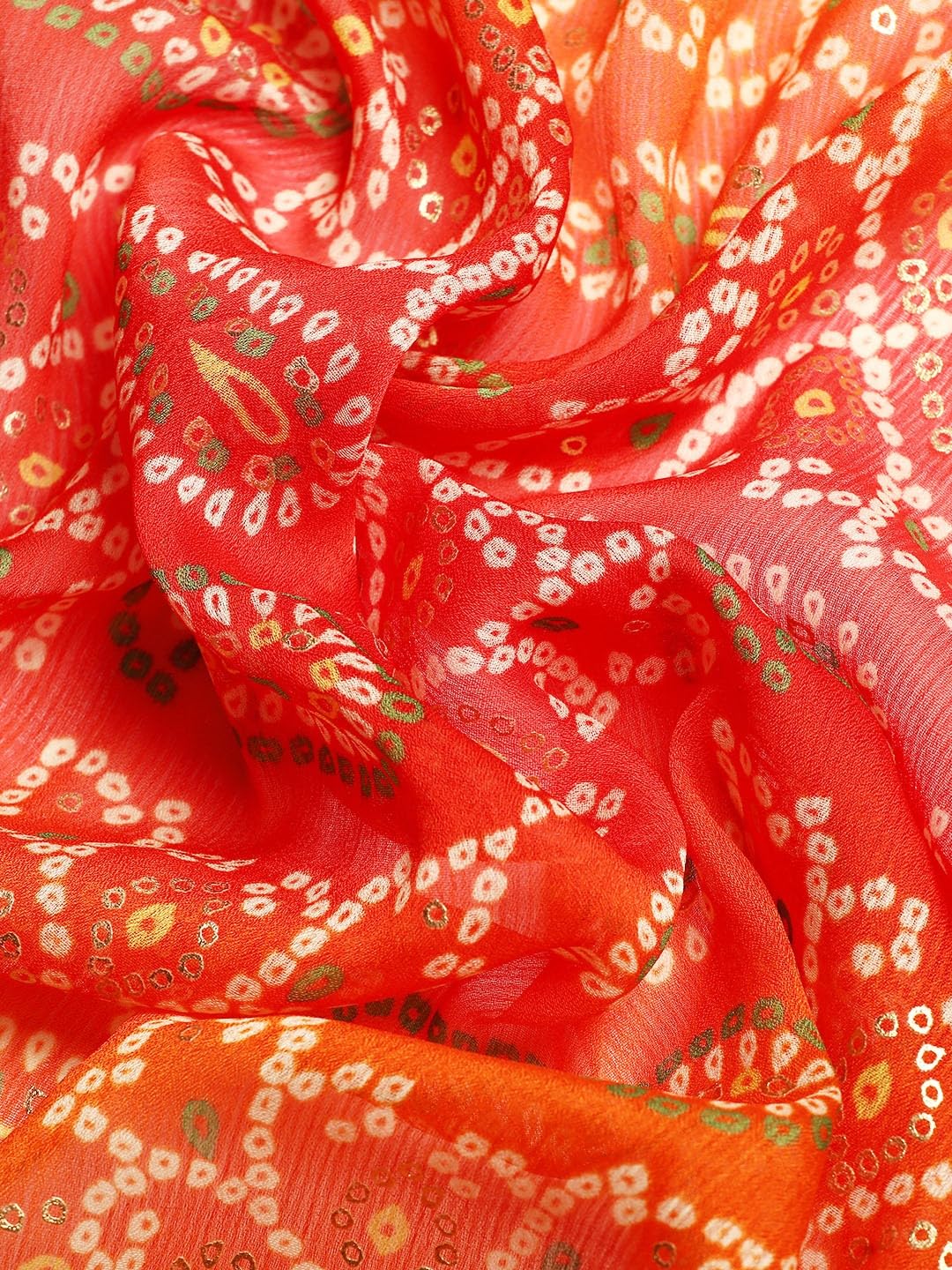 Pandadi Saree Silk Women's Orange Bandhani Saree With Delicate Lace Border&Unstitched Blouse Piece