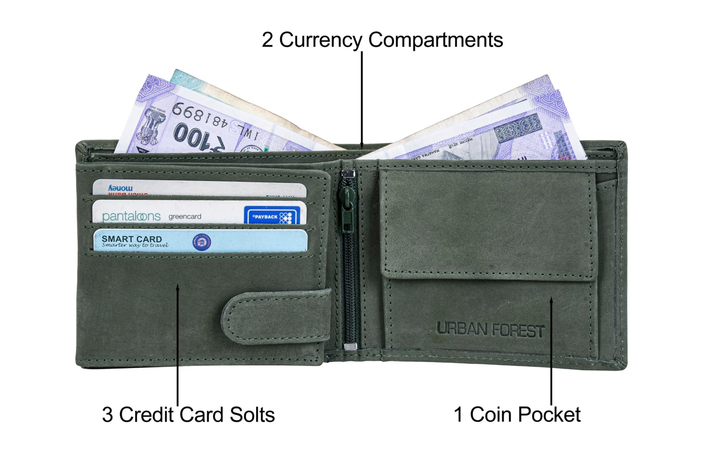 URBAN FOREST Mastodon Vintage Green Leather Wallet for Men