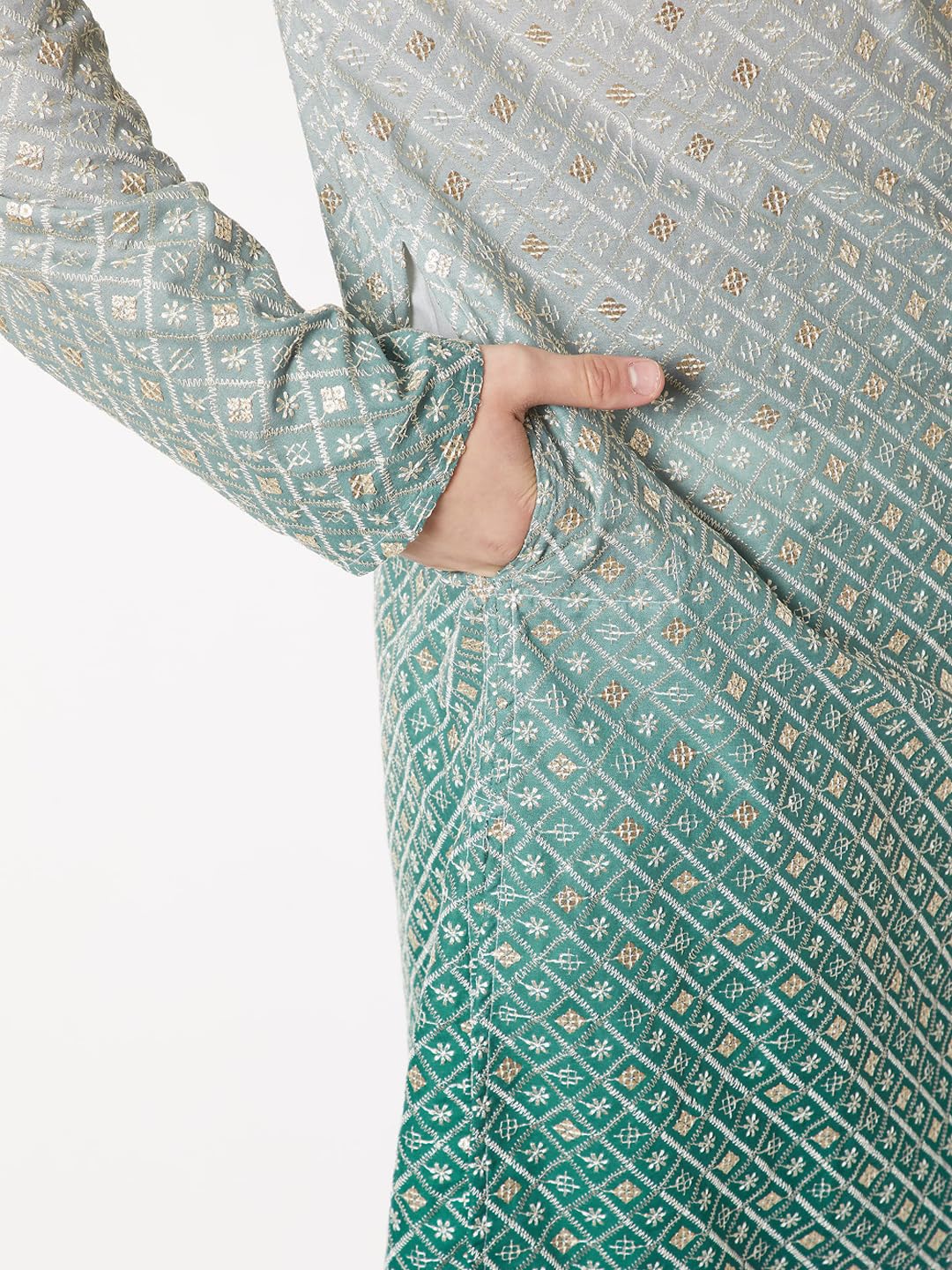 Max Men Ombre Regular Fit Kurta(Green_L)