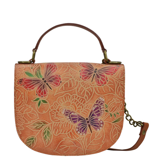 Anuschka Women's Genuine Vegetable Tanned Leather Small Flap Crossbody - Tooled Butterfly Multi