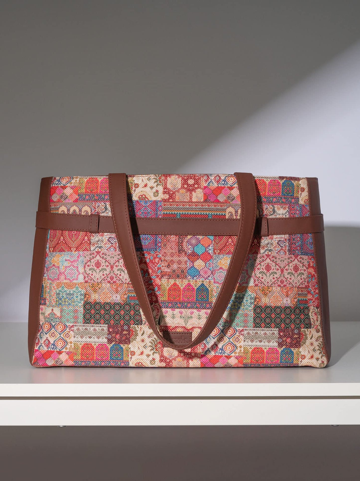 ZOUK Kutch Gamthi Abstract Printed Women's Jute Handcrafted Vegan Leather Multicolor Statement Office Shoulder Bag