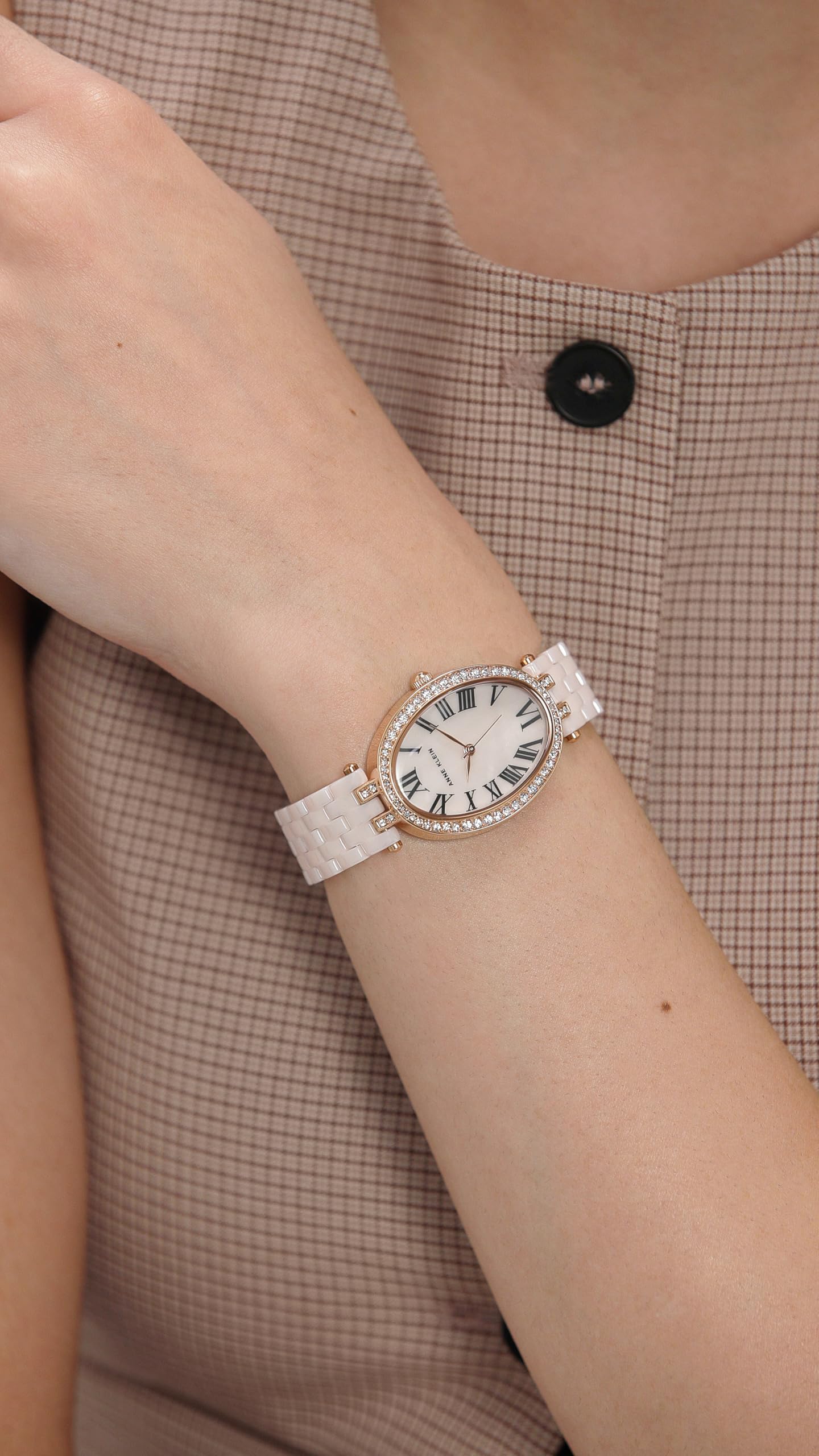 Anne Klein Quartz Analog Pink Dial Rose Gold with Pink Ceramic Strap Watch for Women