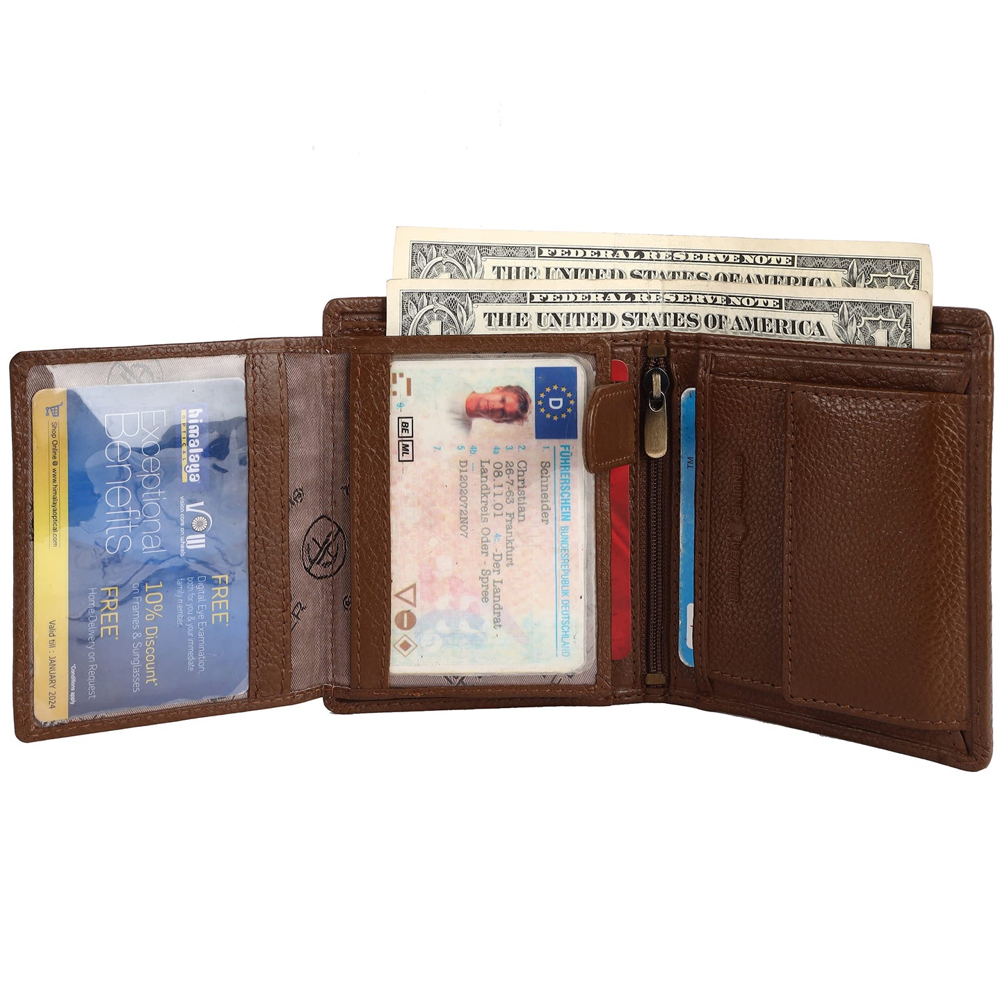 HAMMONDS FLYCATCHER Genuine Leather Wallet for Men, RFID Protected Leather Purse for Men, Money Purse for Men, Bi-Fold Wallet, 4 Card Slots, 3 ID Slots, Coin Pocket, Metal Snap Button - Brushwood