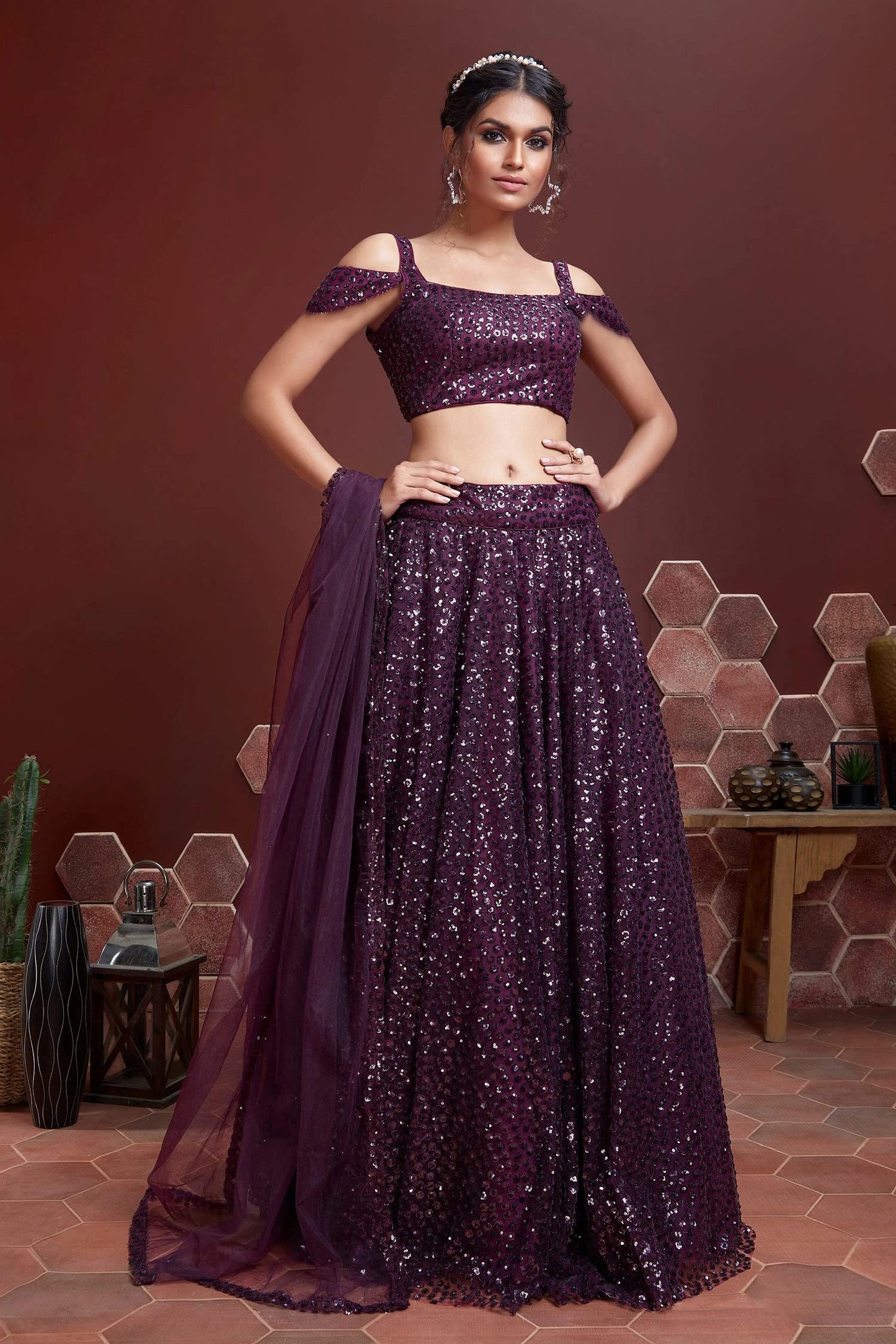 Zeel Clothing Women's Soft Net Sequins Work Semi-Stitched New Lehenga Choli with Dupatta (104-Purple-Wedding-Bridal-Latest-Lehenga; Free Size)