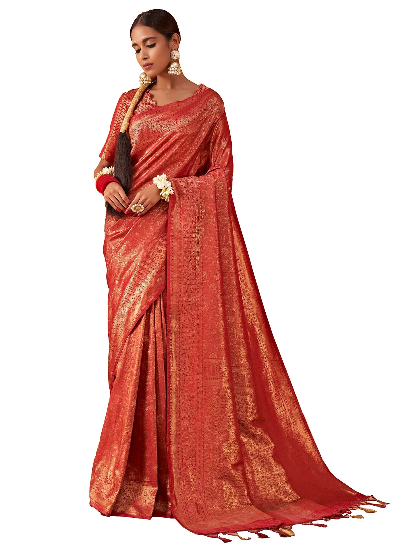 Vardha Women's Kanchipuram Art Silk Saree with Unstitched Blouse Piece - Tissue Zari Woven Work Sarees for Wedding (Ayanti Silk_513)
