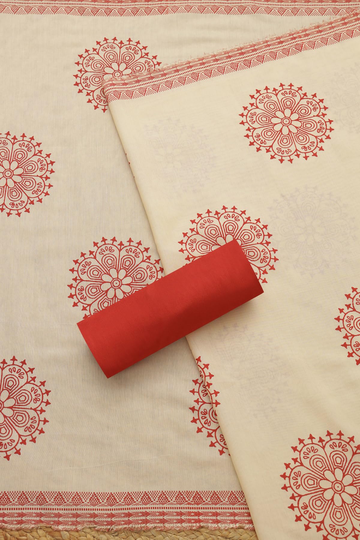 Soch Womens Rust Jam Cotton Striped Unstitch Dress Material With Thread Work