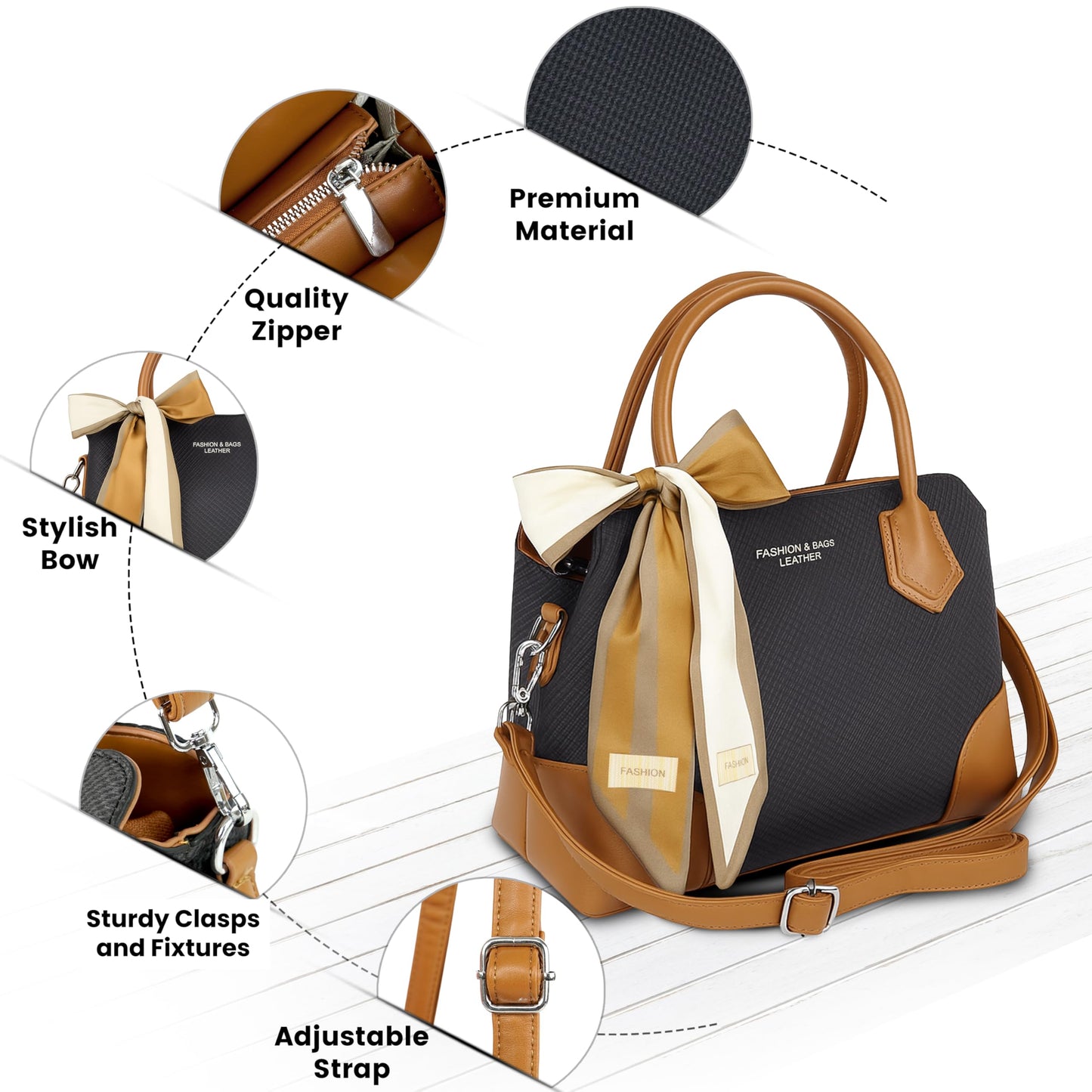 Storite Stylish Blue & Brown Small Leather Handbag for Women’s Everyday Use (25x11x17 cm)