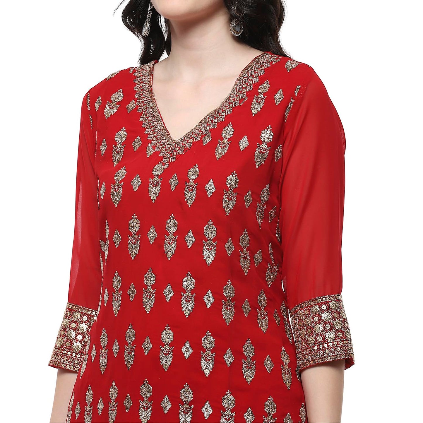 Biba Women's Polyester Kurta Set (SKDMEWAR10864SS25RED_Red