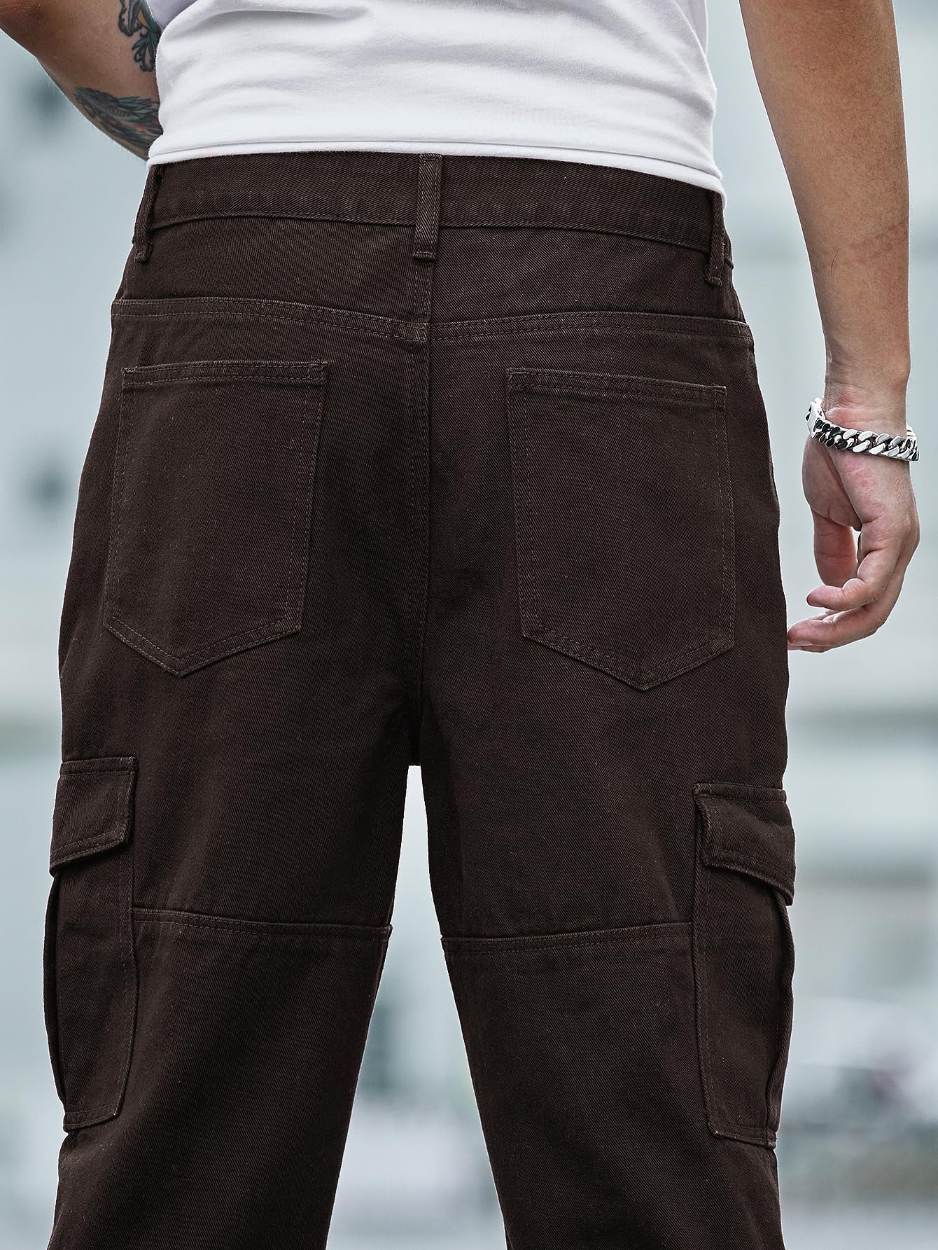 GRECIILOOKS Regular Cargo Pant Baggy Loose Fit Brown