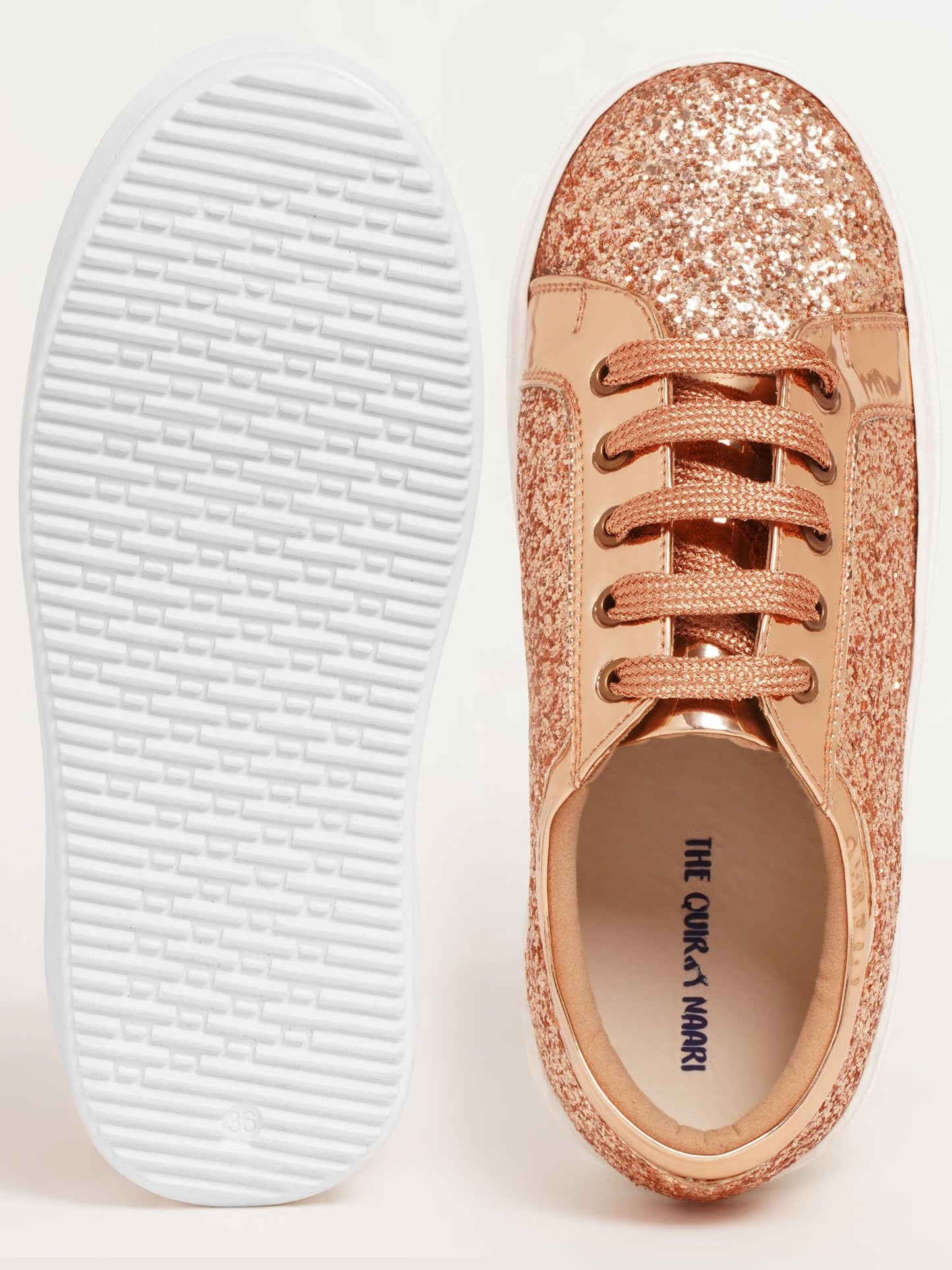 THE QUIRKY NAARI Glitterati Sneakers - Rosegold with A High End Feel | Metallic | 3 UK