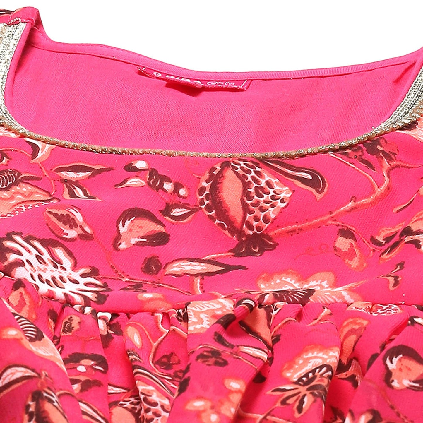 BIBA GIRL SOLID; EMBROIDRED GATHERED KID(KW5399_PEACH_5)